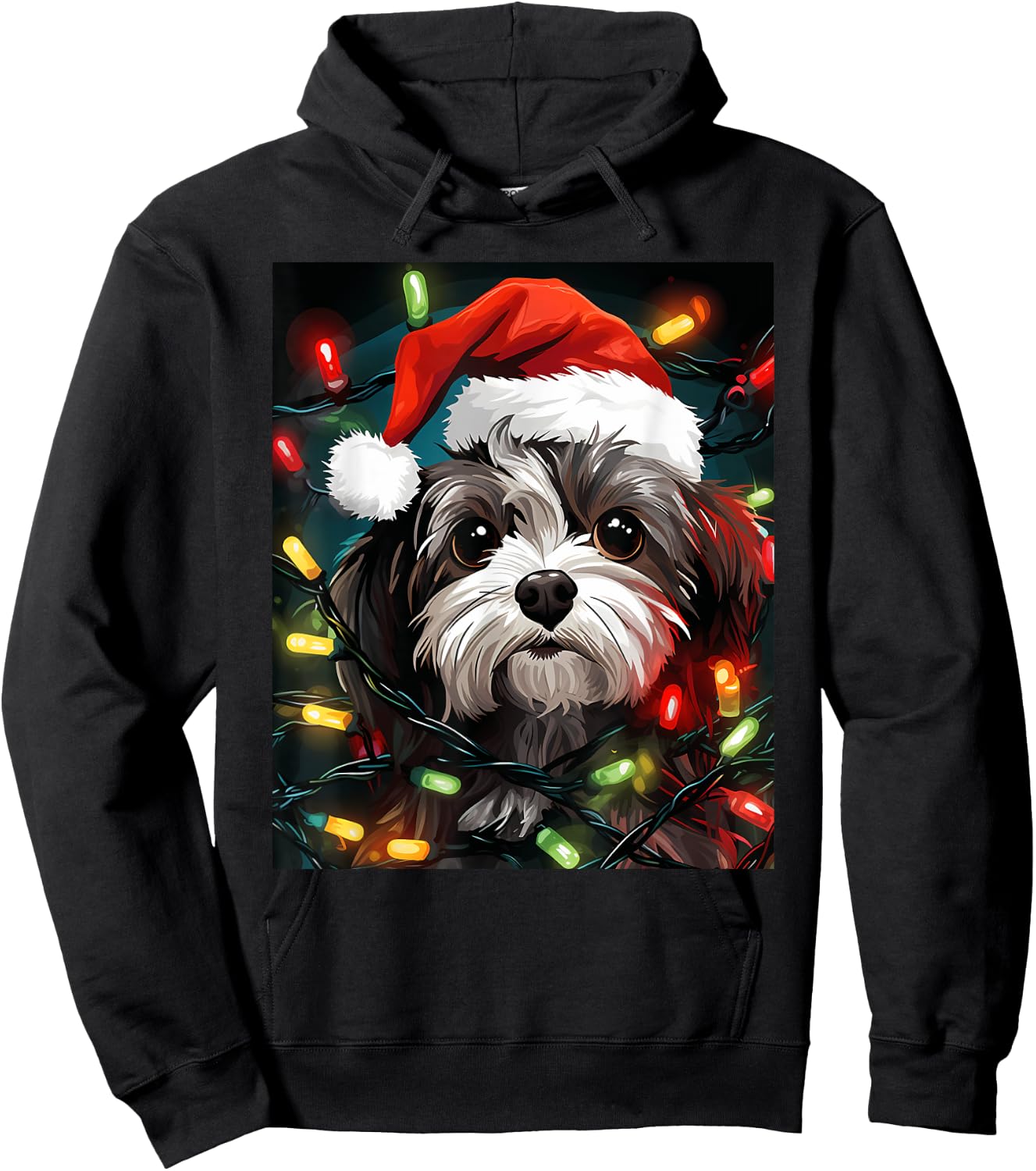 Xmas Shichon Dog Tangled Christmas Lights Women Kids Hoodie - Hoodie | Black