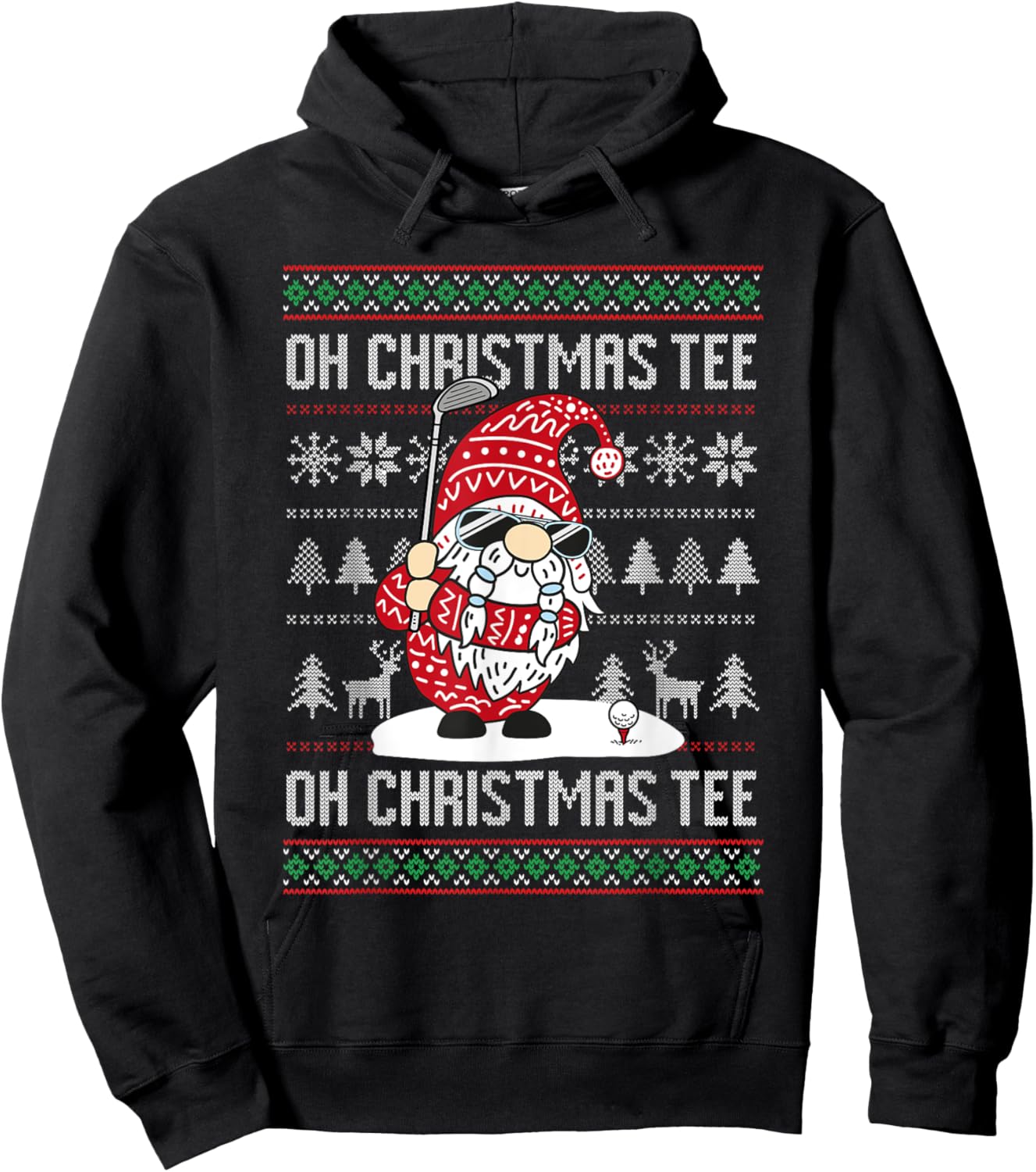 Golf Oh Christmas Santa Gnome Golfer Ugly Christmas Hoodie - Hoodie | Black