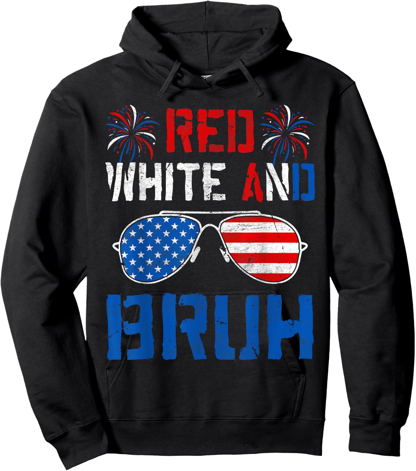 Red White And Bruh 4th Of July Boys Patriotic Men Teens Kids Hoodie - Hoodie | Black