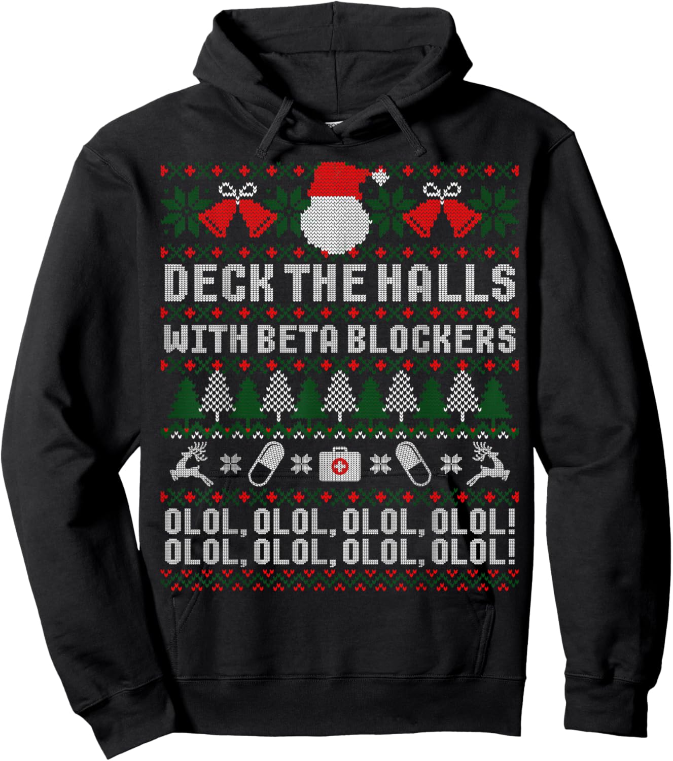Deck The Halls Beta Blockers Nurse Christmas Ugly Sweater Hoodie - Hoodie | Black