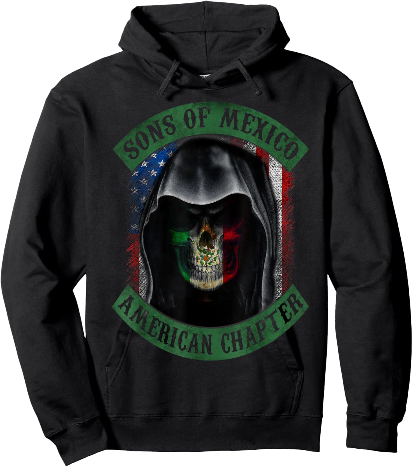 Sons Of Mexico, American Chapter, Mexican Skull USA Flag Women Men Hoodie - Hoodie | Black