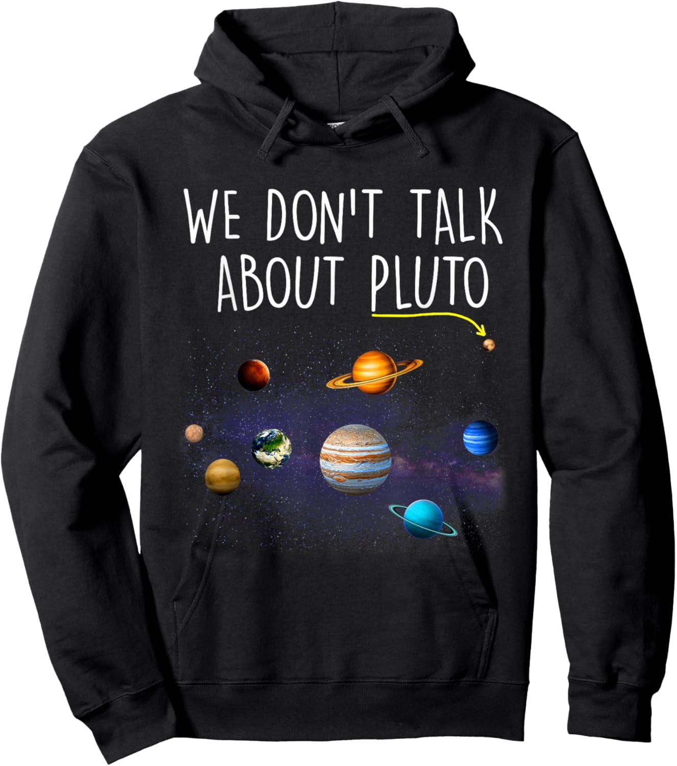 Funny Pluto Planet Space Science Astronomy -Adults Black Small Classic Fit Short Sleeve Planetary Graphic Print Hoodie - Hoodie | Black