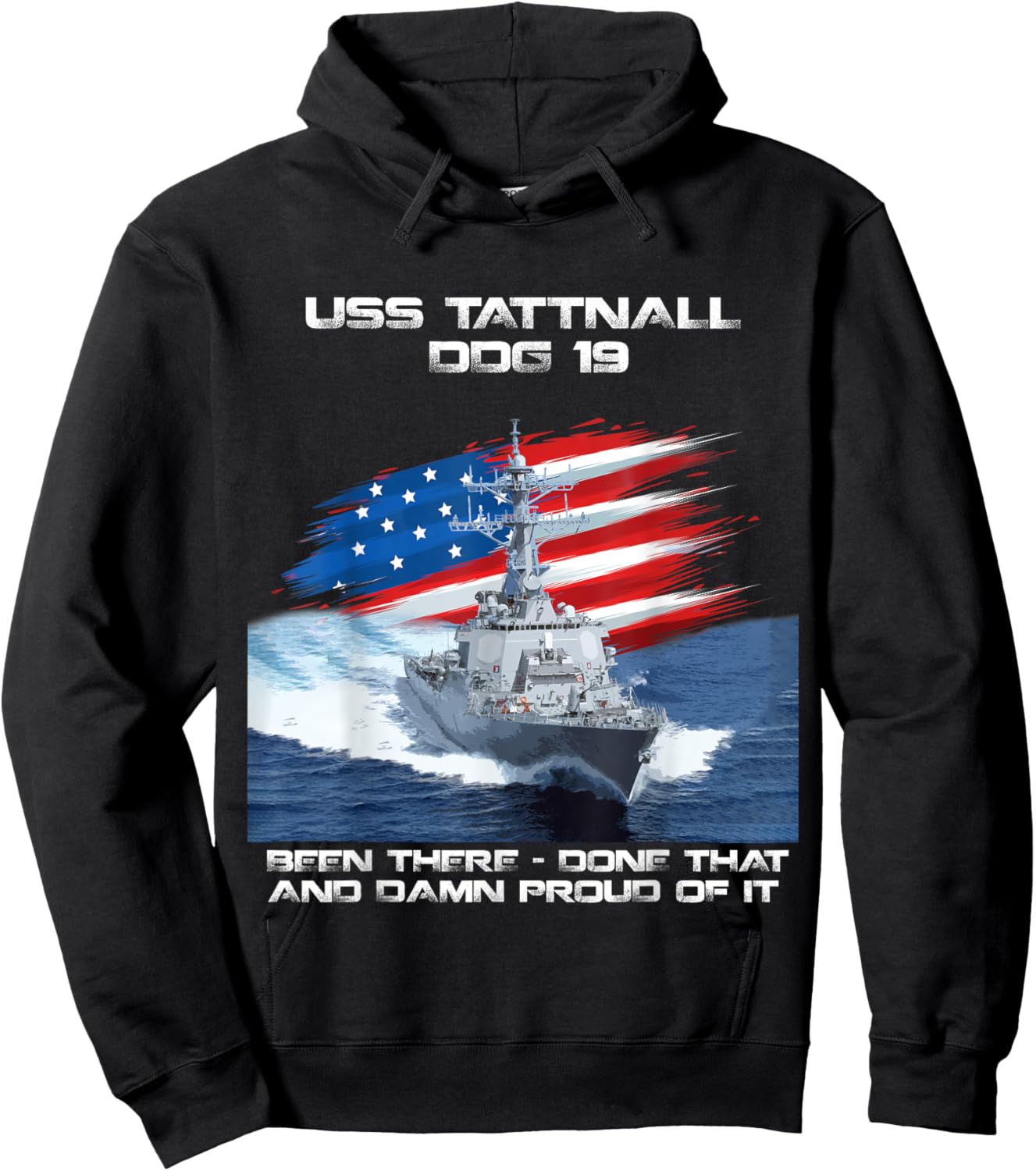 USS Tattnall DDG-19 Destroyer Ship USA Flag Veteran Xmas Women Men Hoodie - Hoodie | Black