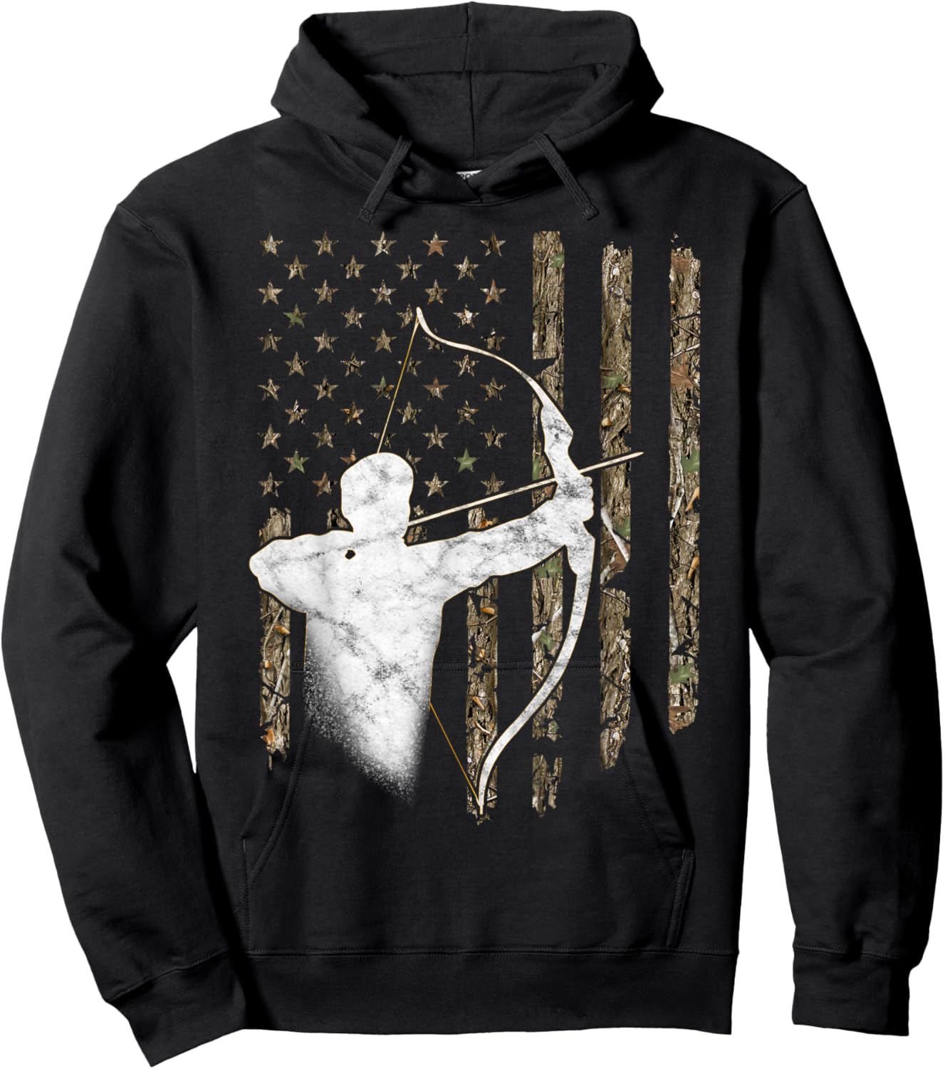 Archery Recurve Long Bow American Flag Camouflage Hunting Hoodie - Hoodie | Black