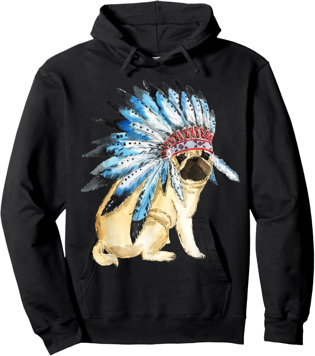 Funny Pug Look Like a Native American Hoodie - Hoodie | Black