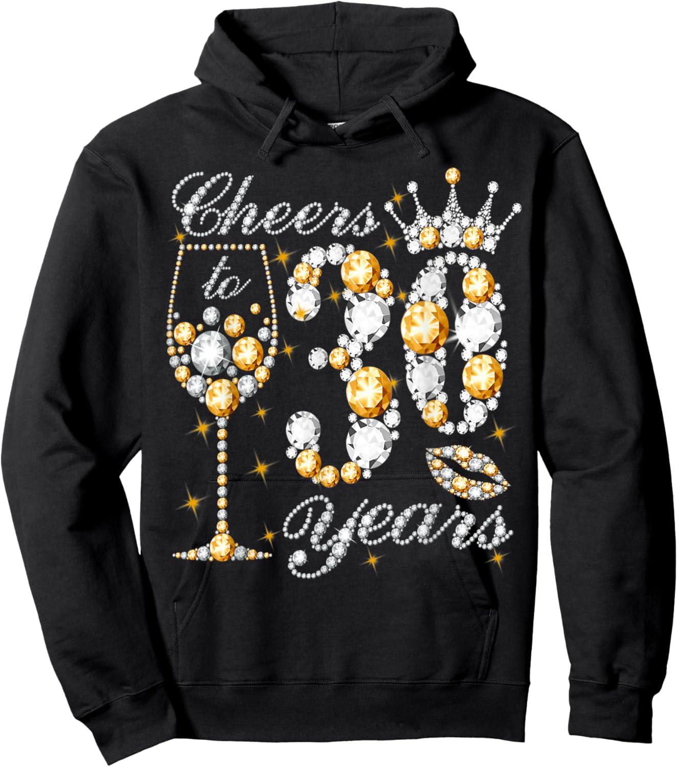 Cheers to 30 Years Old Happy 30th Birthday Queen Drink Wine Hoodie - Hoodie | Black