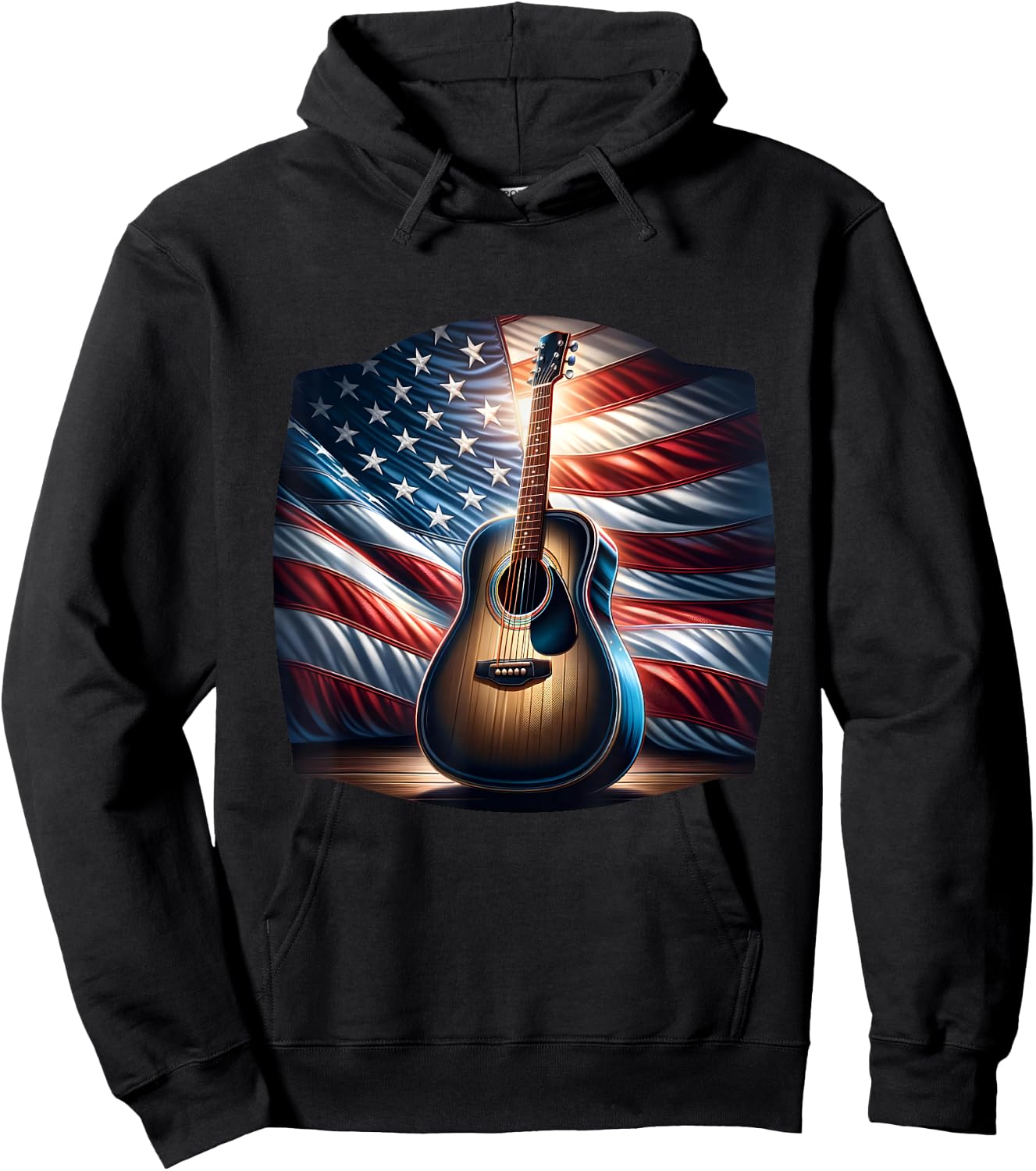 Guitar USA Flag America Independence Day 4th July Musician Kids Men Hoodie - Hoodie | Black