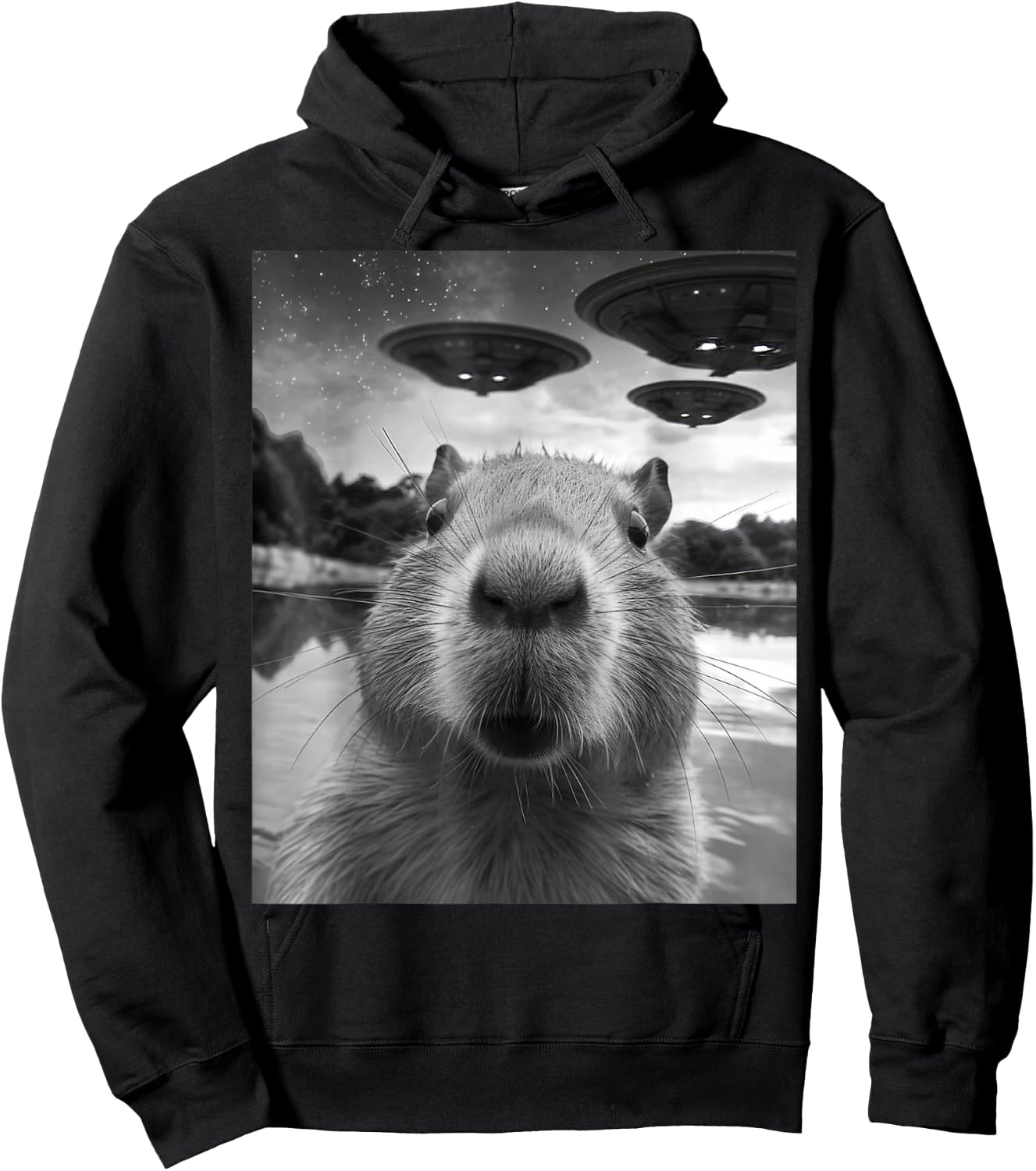 Capybara Selfie with UFOs Weird Hoodie - Hoodie | Black