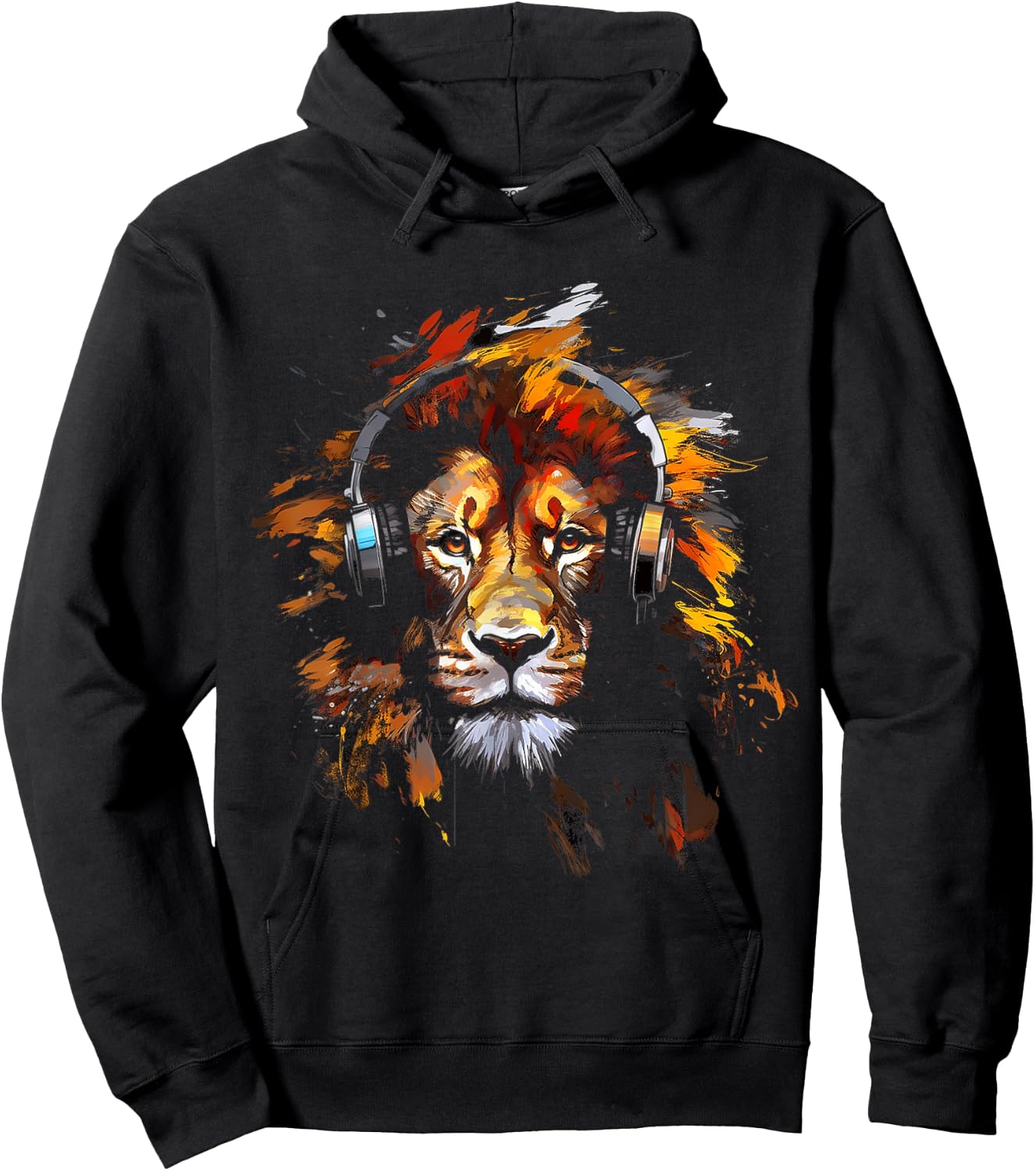 Lion Headphones Animal Motif Music Artwork Lion Hoodie - Hoodie | Black