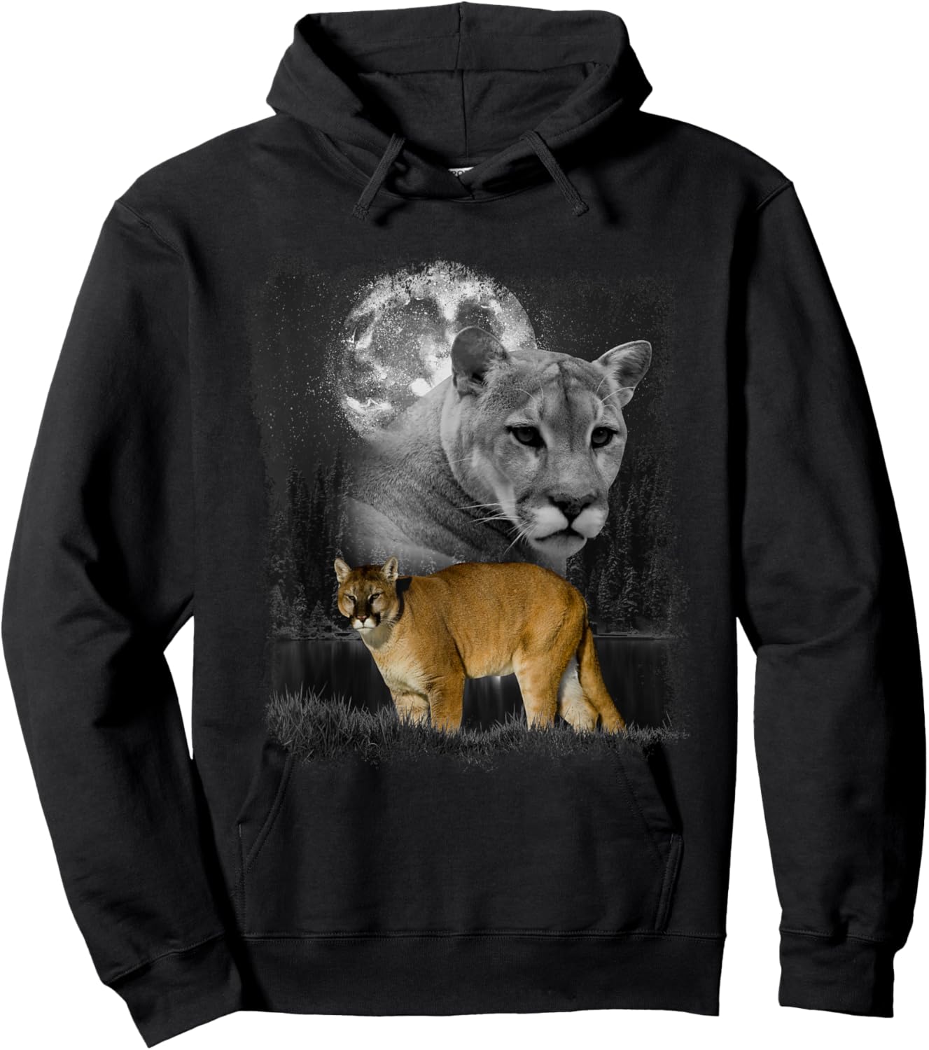 Puma Illustration Moon Puma Lover Mountain Lion Hoodie - Hoodie | Black