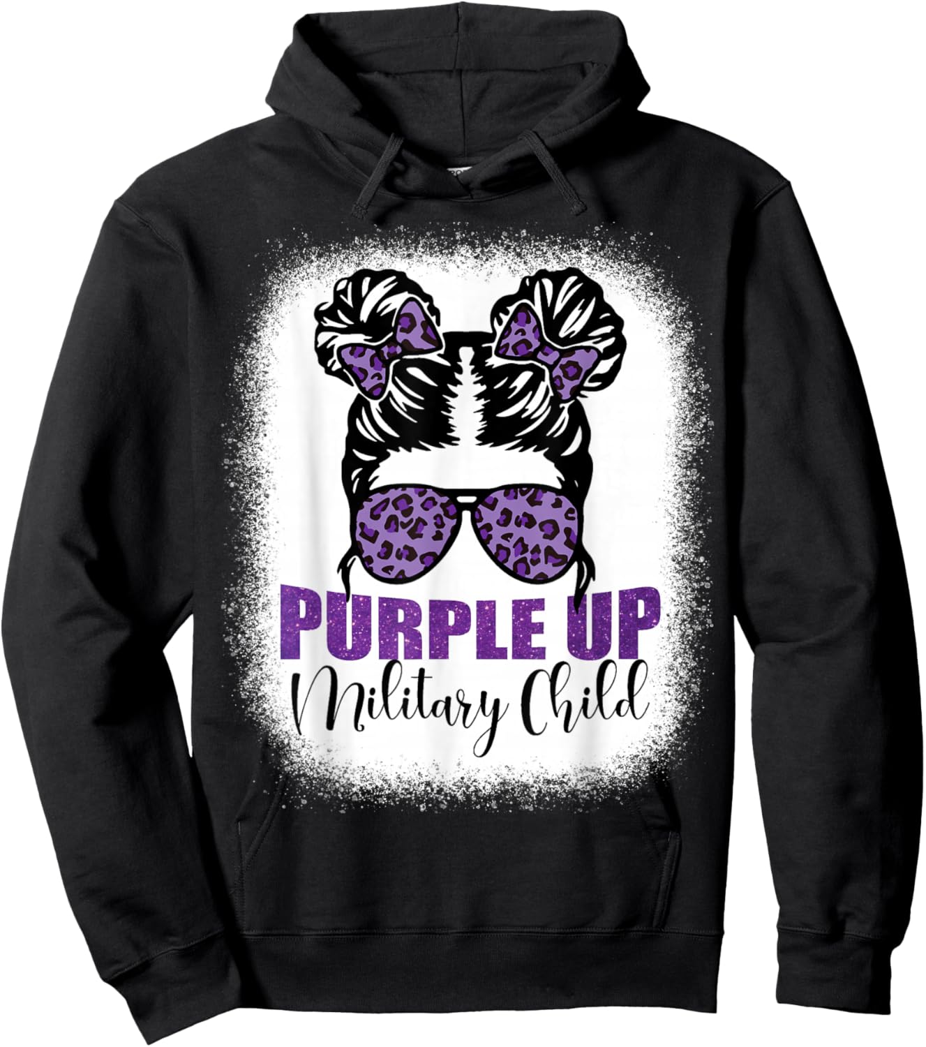 Purple up for military kids Messy bun Military child Month Hoodie - Hoodie | Black