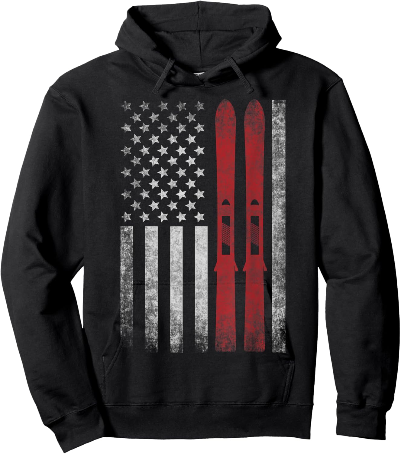 American Flag & Skis. Skiing Winter Sports for US Skiers. Hoodie - Hoodie | Black