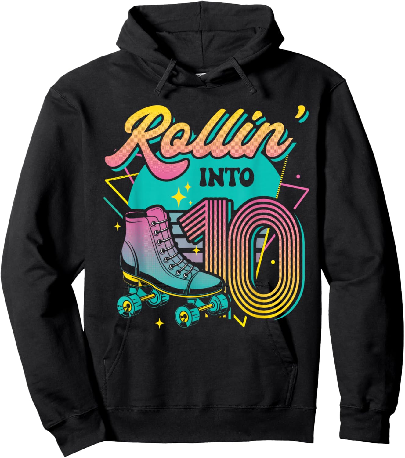 Roller Skate 10th Birthday Party Rolling into 10 Retro Girl Hoodie - Hoodie | Black