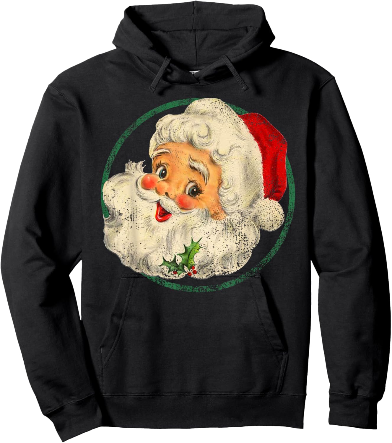 Vintage Christmas Santa Claus Face Old Fashioned Hoodie - Hoodie | Black