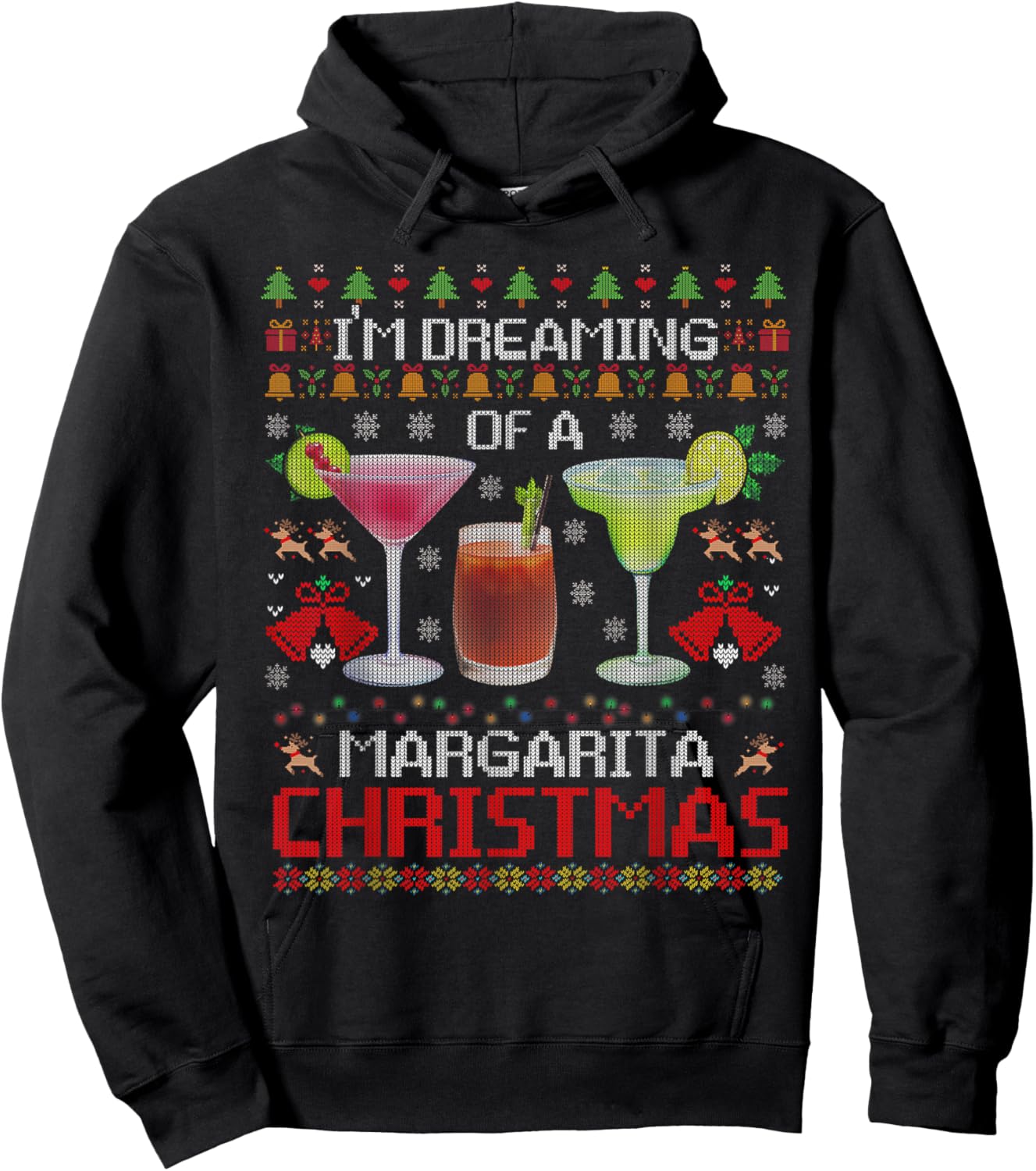 I'm Dreaming Of A Margarita Christmas Ugly Sweater Hoodie - Hoodie | Black