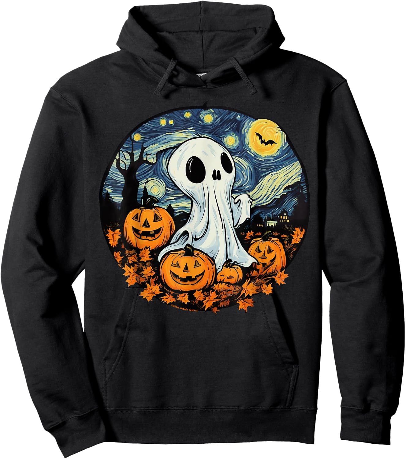 Fun and Spooky Impressionist Starry Night Ghost Halloween Hoodie - Hoodie | Black