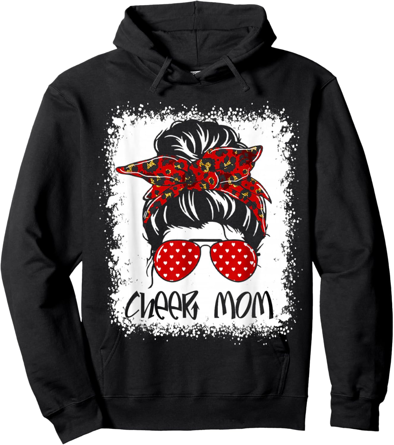 Cheer Mom Proud Cheerleading Bleached Cheer Mom Messy Bun Hoodie - Hoodie | Black