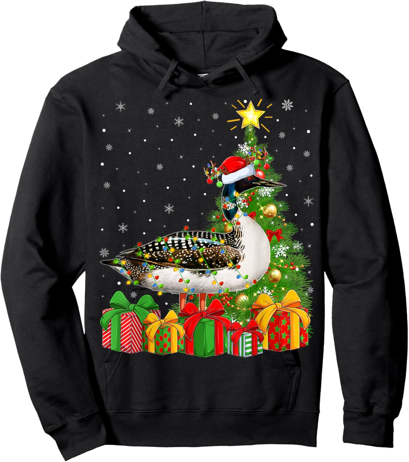 Loon Lighting Xmas Tree Santa Hat Loon Christmas Hoodie - Hoodie | Black