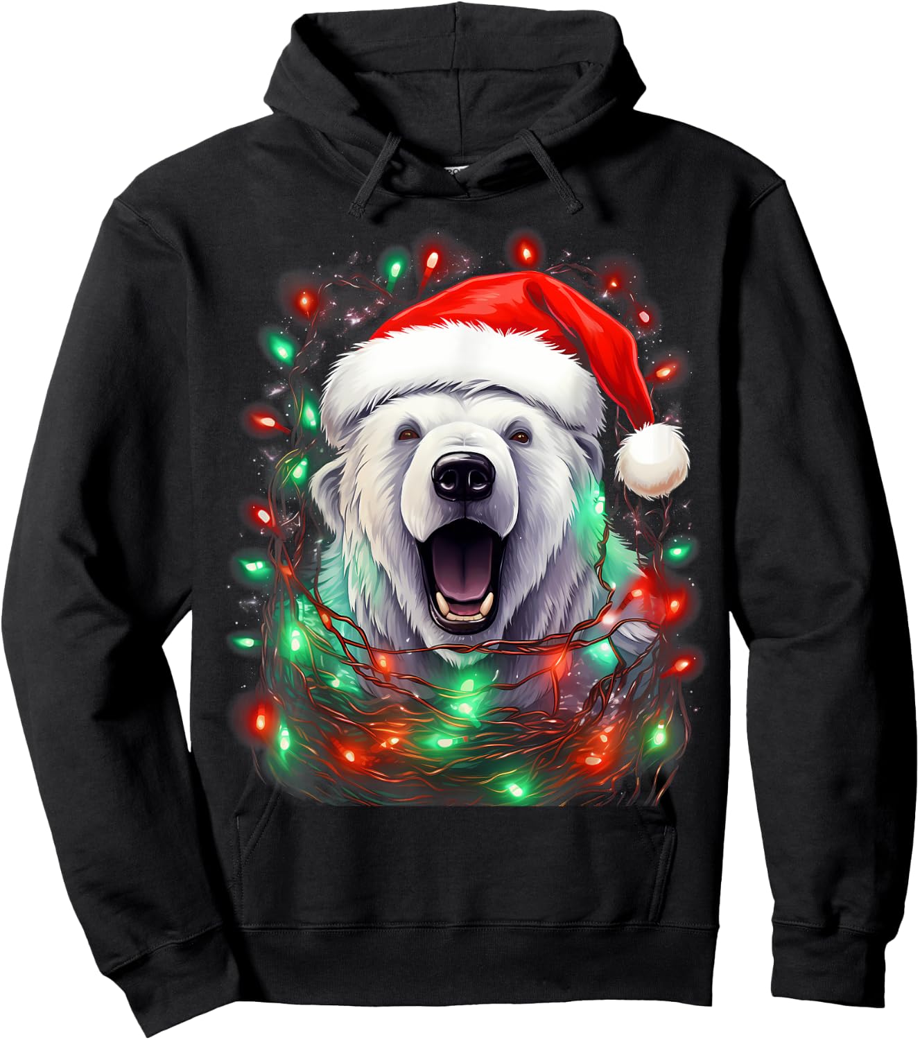 Xmas Polar Bear Tangled Christmas Lights Hoodie - Hoodie | Black