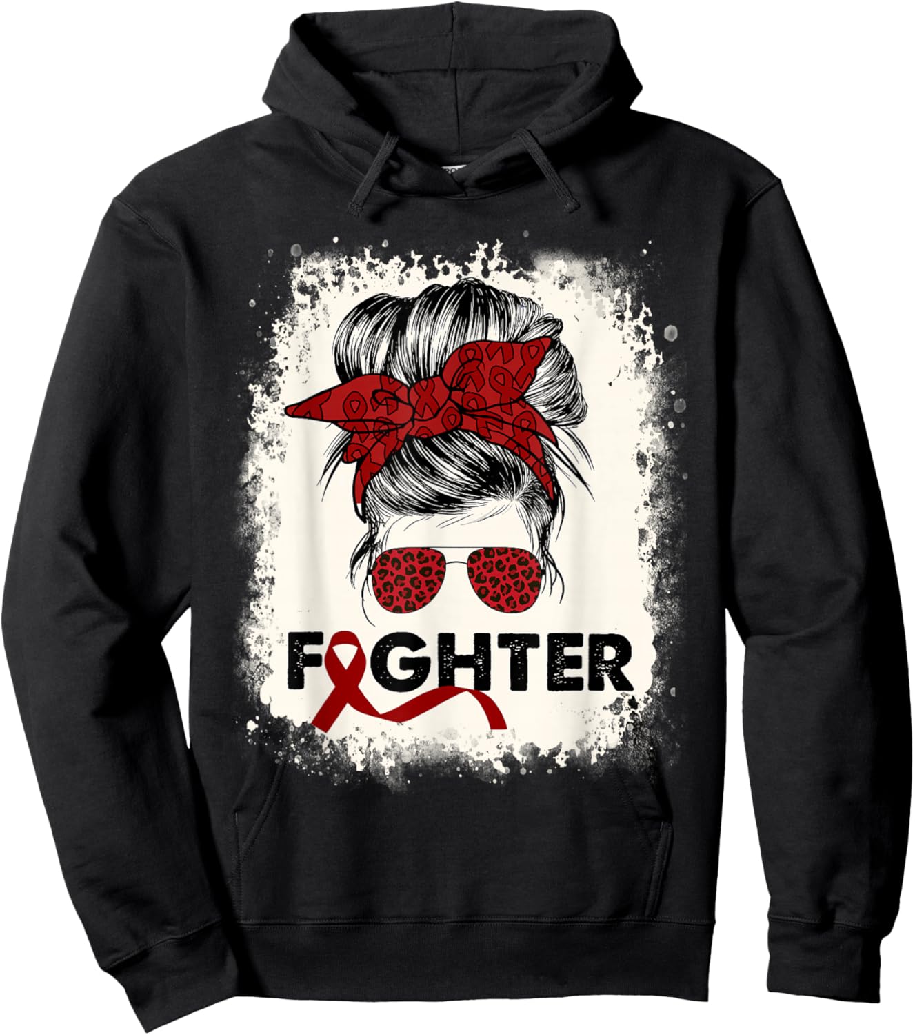 Fighter Multiple Myeloma Cancer Awareness Burgundy Messy Bun Hoodie - Hoodie | Black