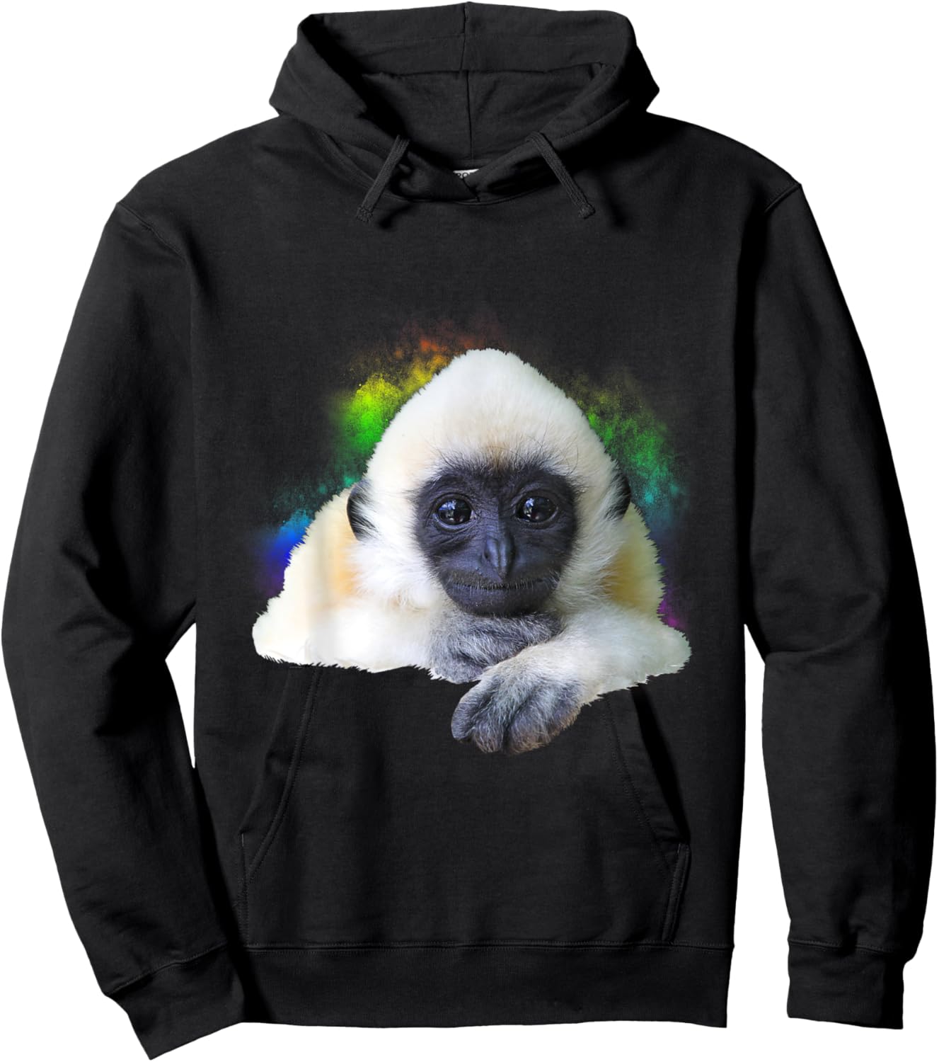 Gibbon Monkey Rainbow Cute Little Primate Animal Hoodie - Hoodie | Black