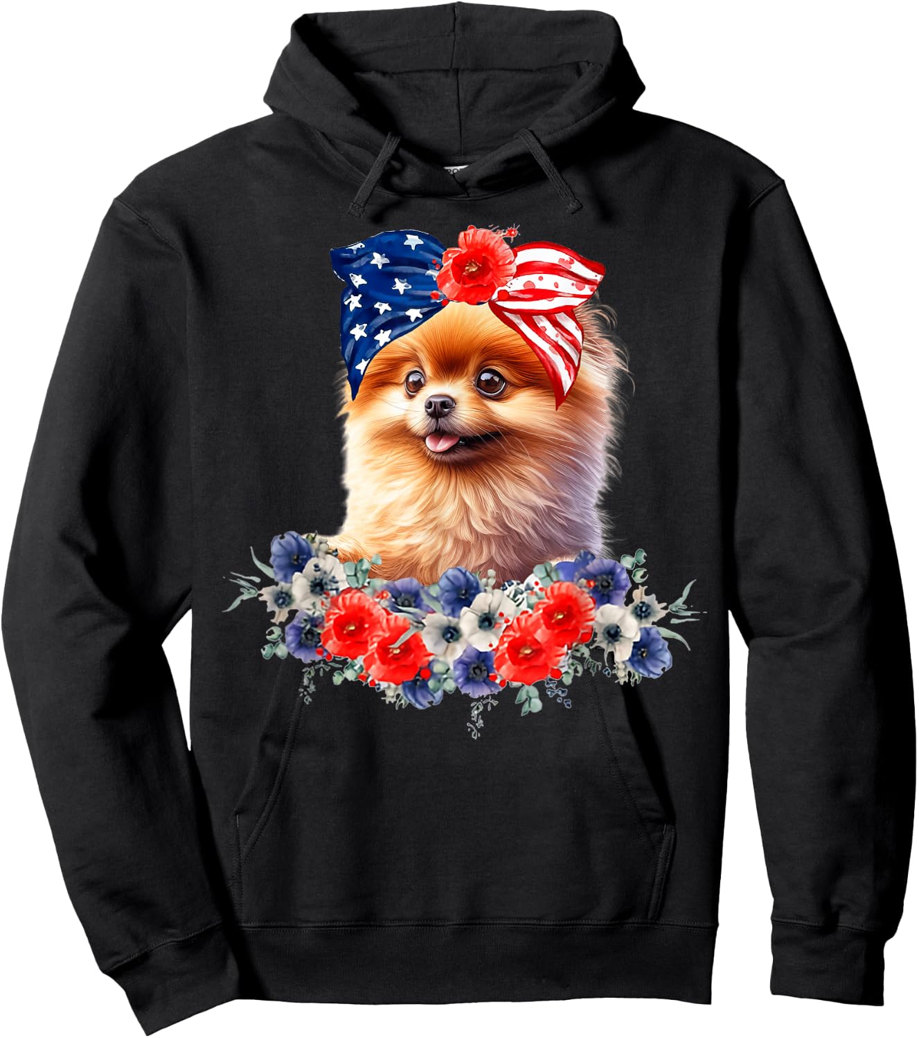 Pomeranian Dog Bandana American Flag 4th Of July Hoodie - Hoodie | Black