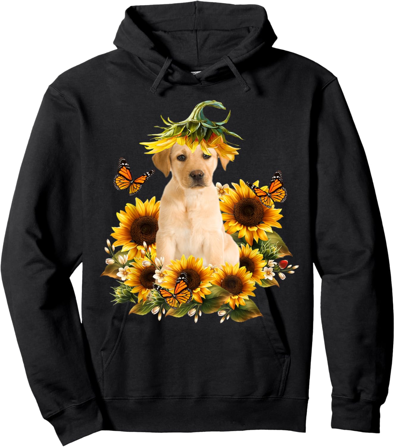 Labrador Sunflower Butterfly Cute Dog Lover Gifts Men Women Kids Hoodie - Hoodie | Black