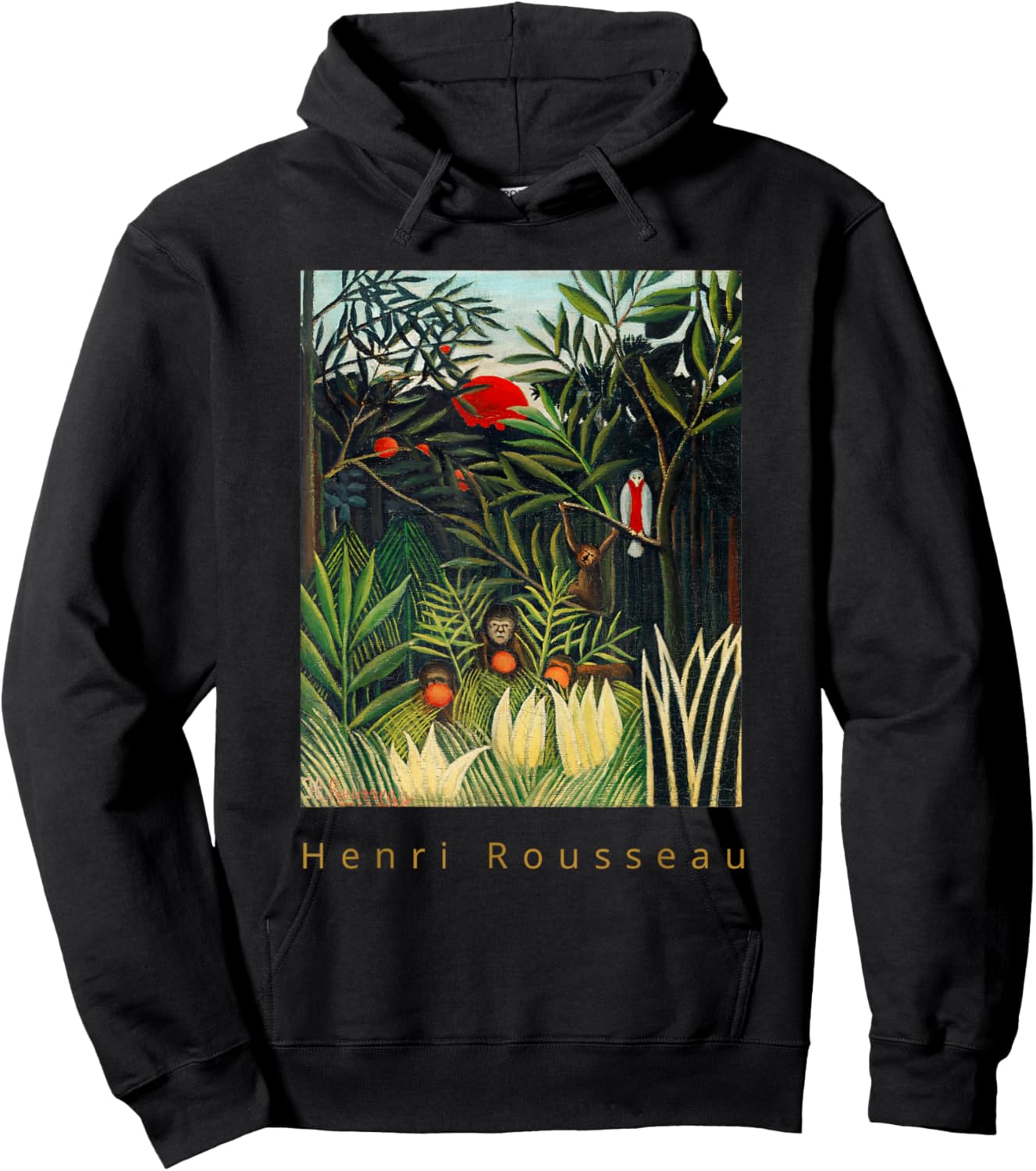 Henri Rousseau Monkeys and Parrot in the Forest Hoodie - Hoodie | Black