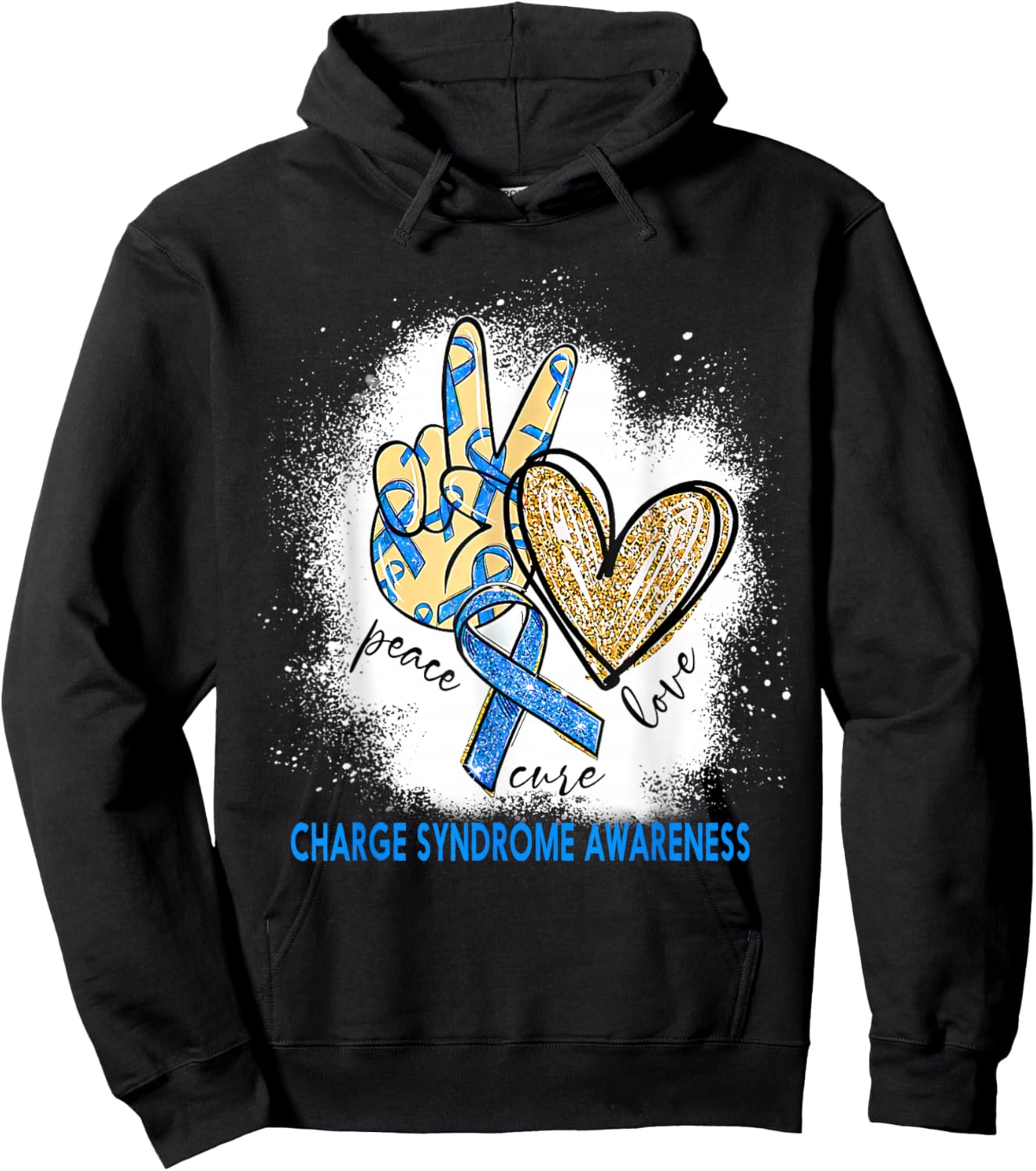 Peace Love Cure Bleached Charge Syndrome Awareness Hoodie - Hoodie | Black