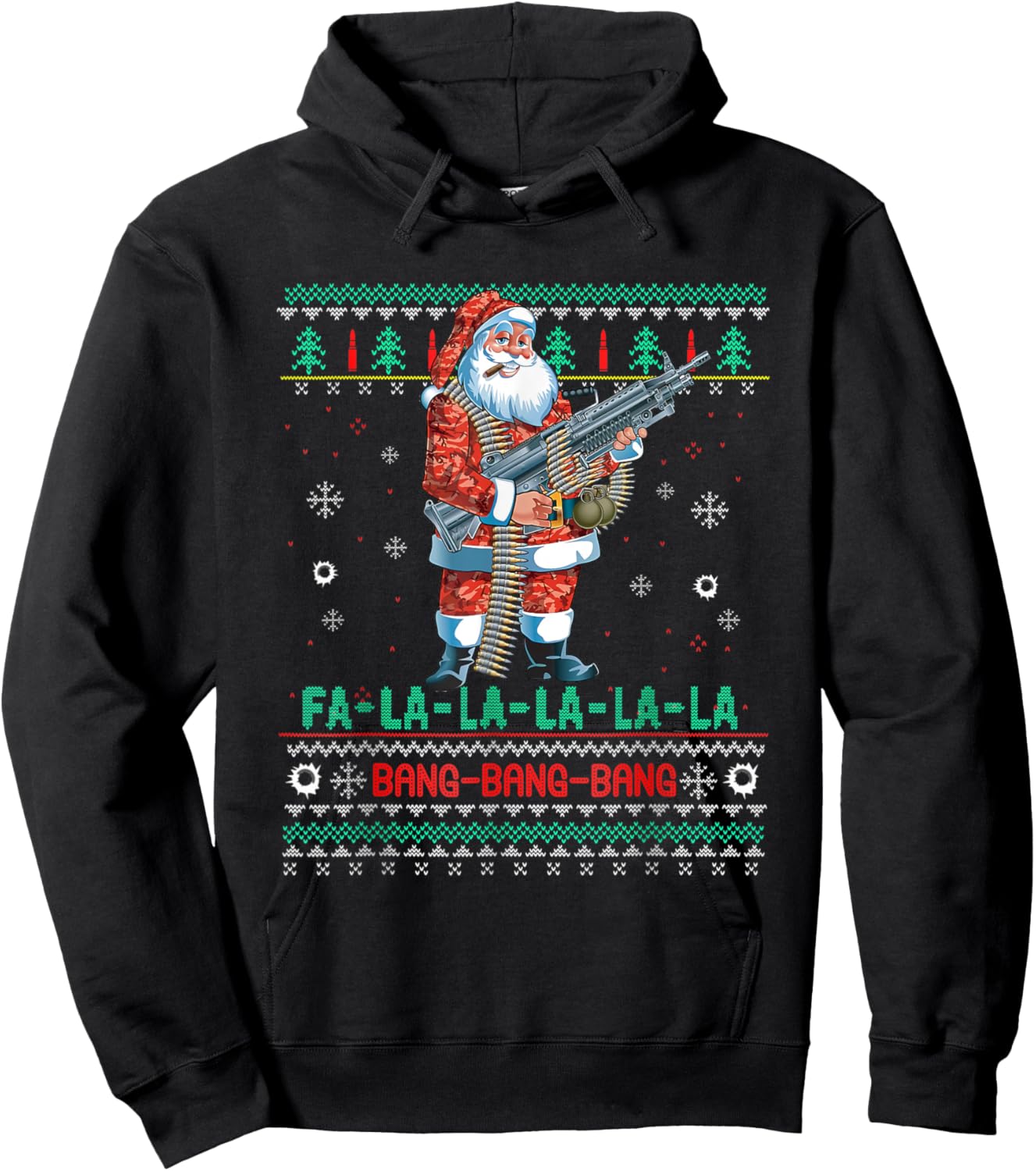 Machine Santa Claus Gun Lover Ugly Christmas Sweater Hoodie - Hoodie | Black