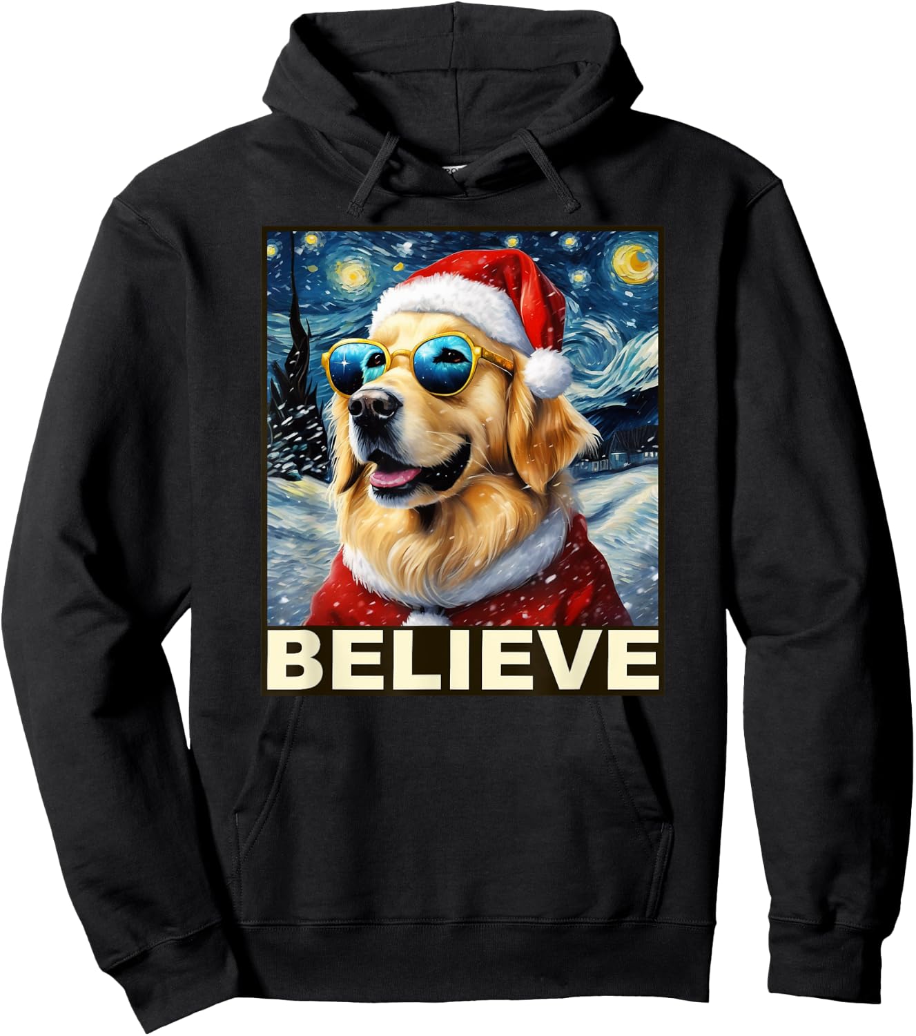 Golden Retriever Shirt Believe Santa Claus Believe Christmas Hoodie - Hoodie | Black