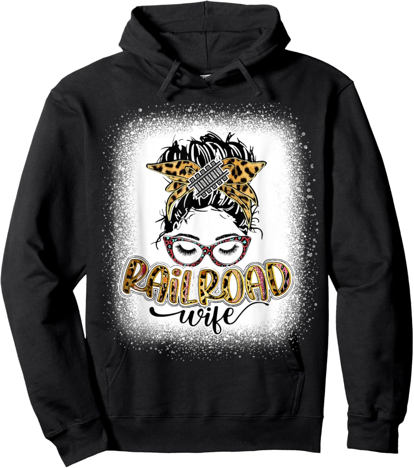 Railroad Wife Life Messy Bun Bleached Women Mother's Day Hoodie - Hoodie | Black