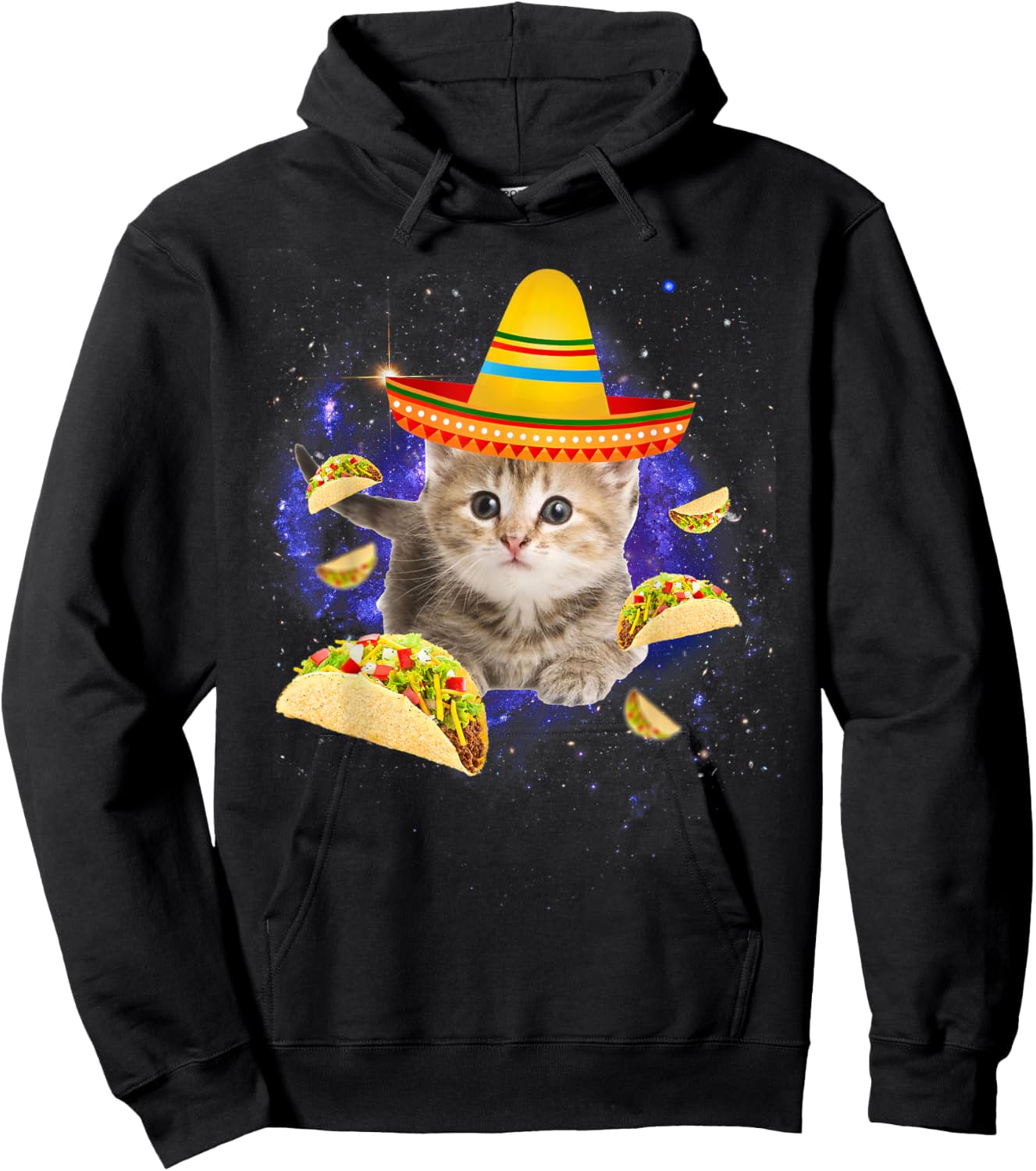 Taco Cat Galaxy Mexican Cat Cinco de Mayo Women Kids Hoodie - Hoodie | Black