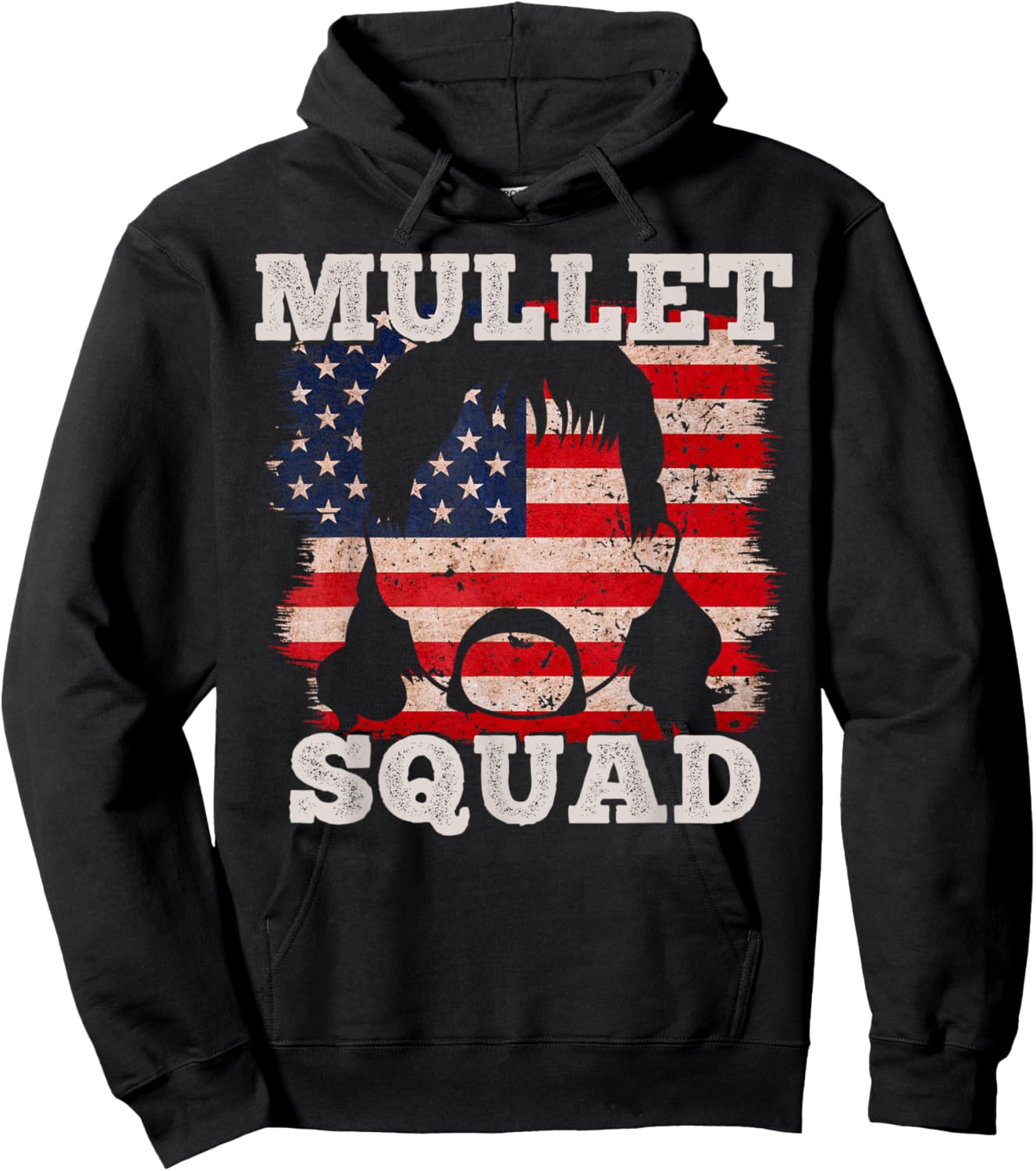 Mullet Shirts Mullet Squad USA Vintage American Flag Hoodie - Hoodie | Black