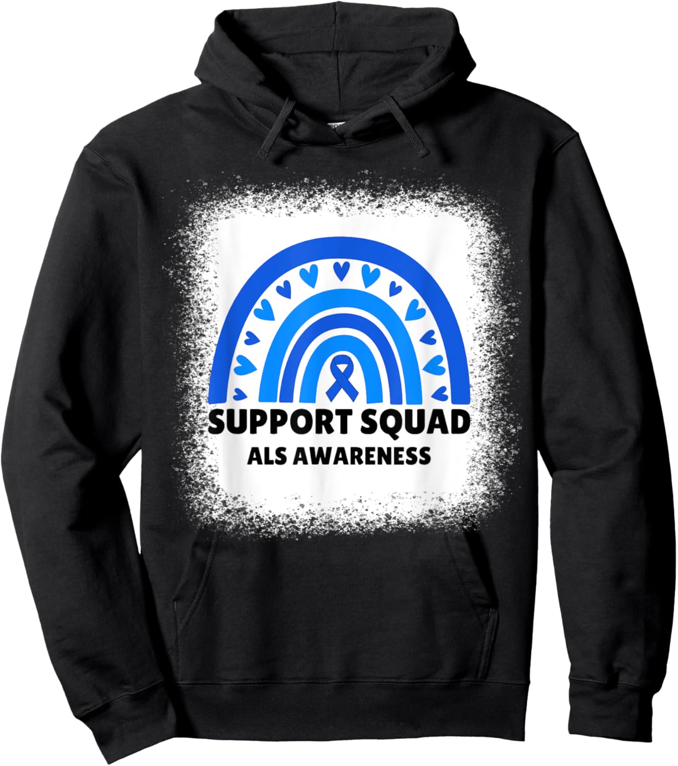 Support Squad ALS Awareness Month Men Women Kids Blue Ribbon Hoodie - Hoodie | Black