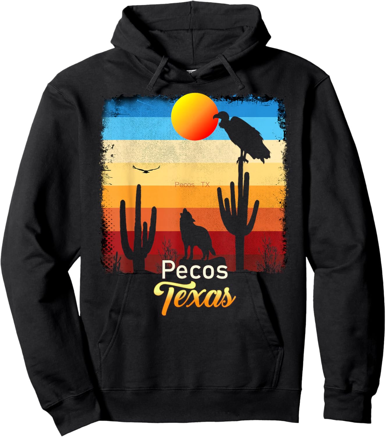 Pecos Texas Vintage Coyote Sunset Texan Desert Hoodie - Hoodie | Black