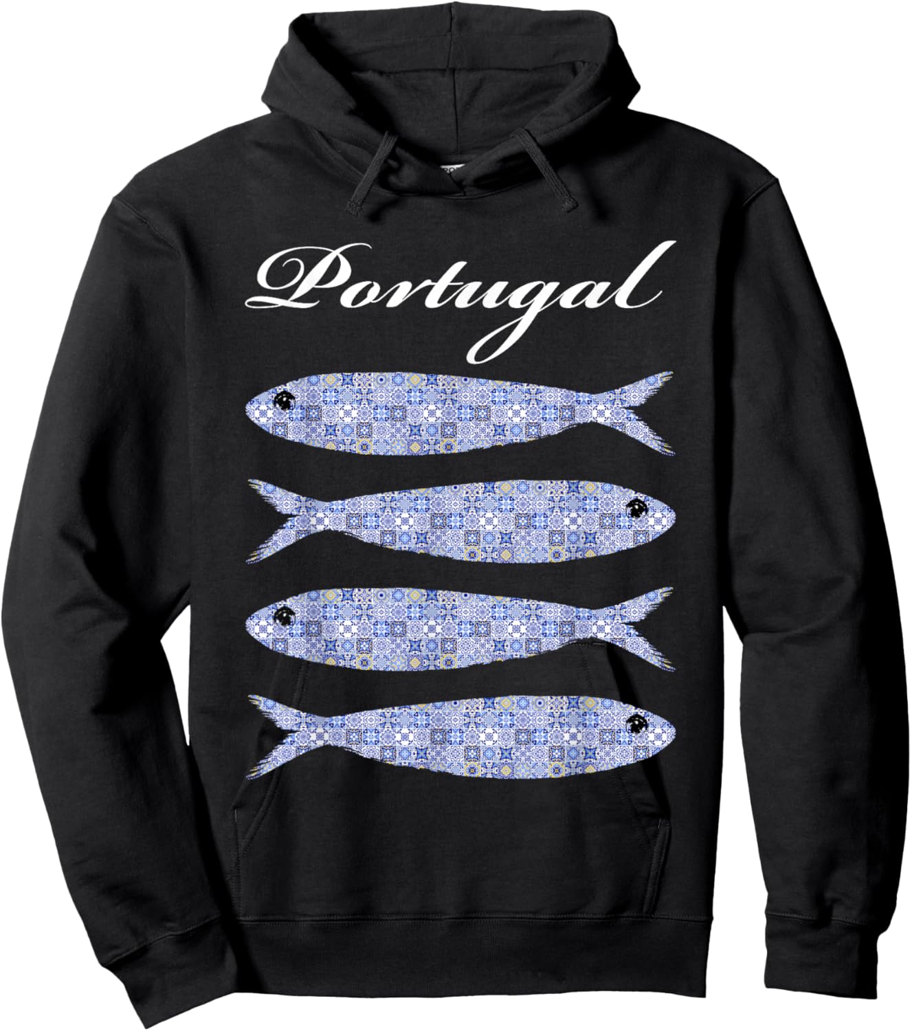Sardine and Portuguese Tiles | Cute I Love Portugal Hoodie - Hoodie | Black