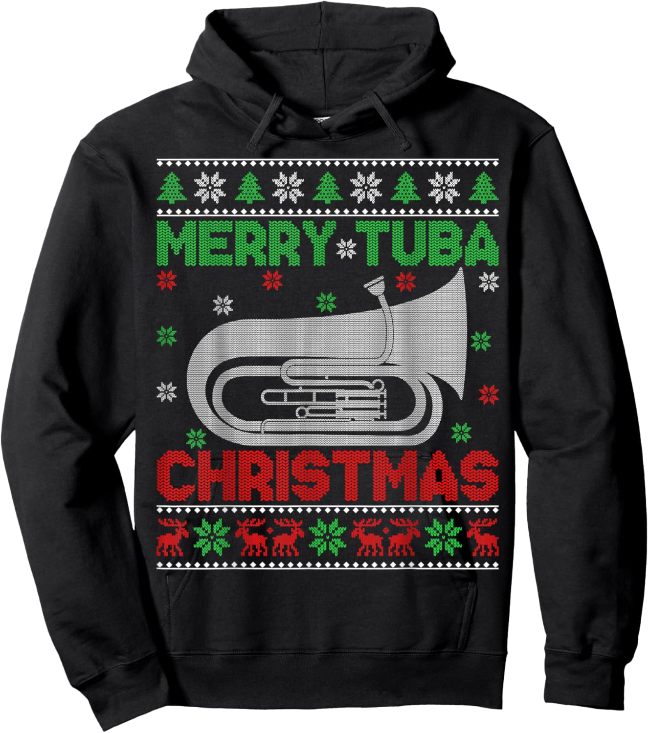 Tuba Music Lover Xmas Lighting Ugly Merry Tuba Christmas Hoodie - Hoodie | Black