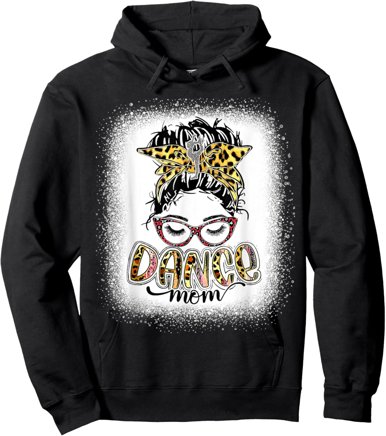 Dance Mom Leopard Messy Bun Bleached Women Mother's Day Hoodie - Hoodie | Black