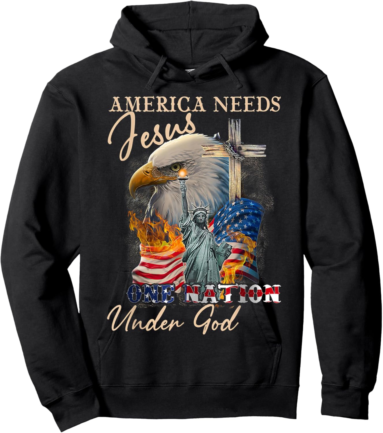 America Needs Jesus One Nation Under God Eagle Christian Hoodie - Hoodie | Black