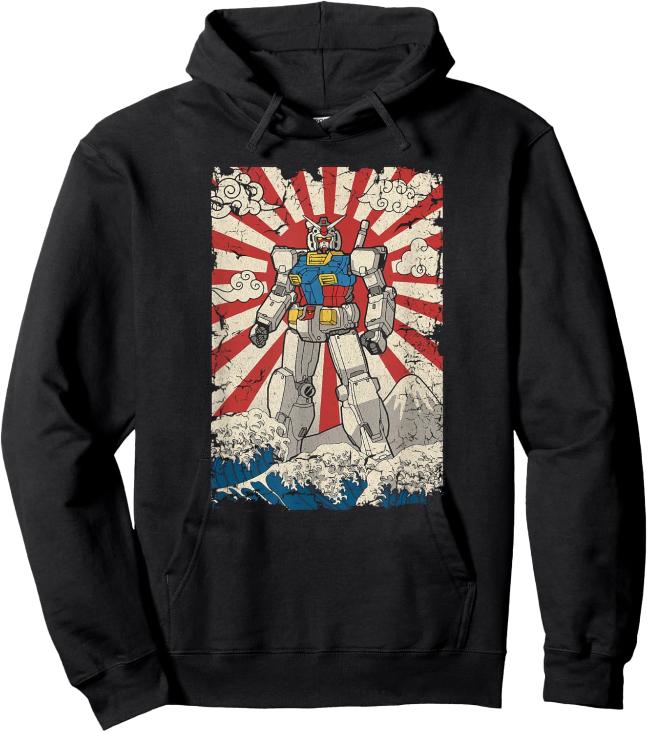 Japanese Mecha Anime Robot Kanagawa Great Wave Manga Hoodie - Hoodie | Black