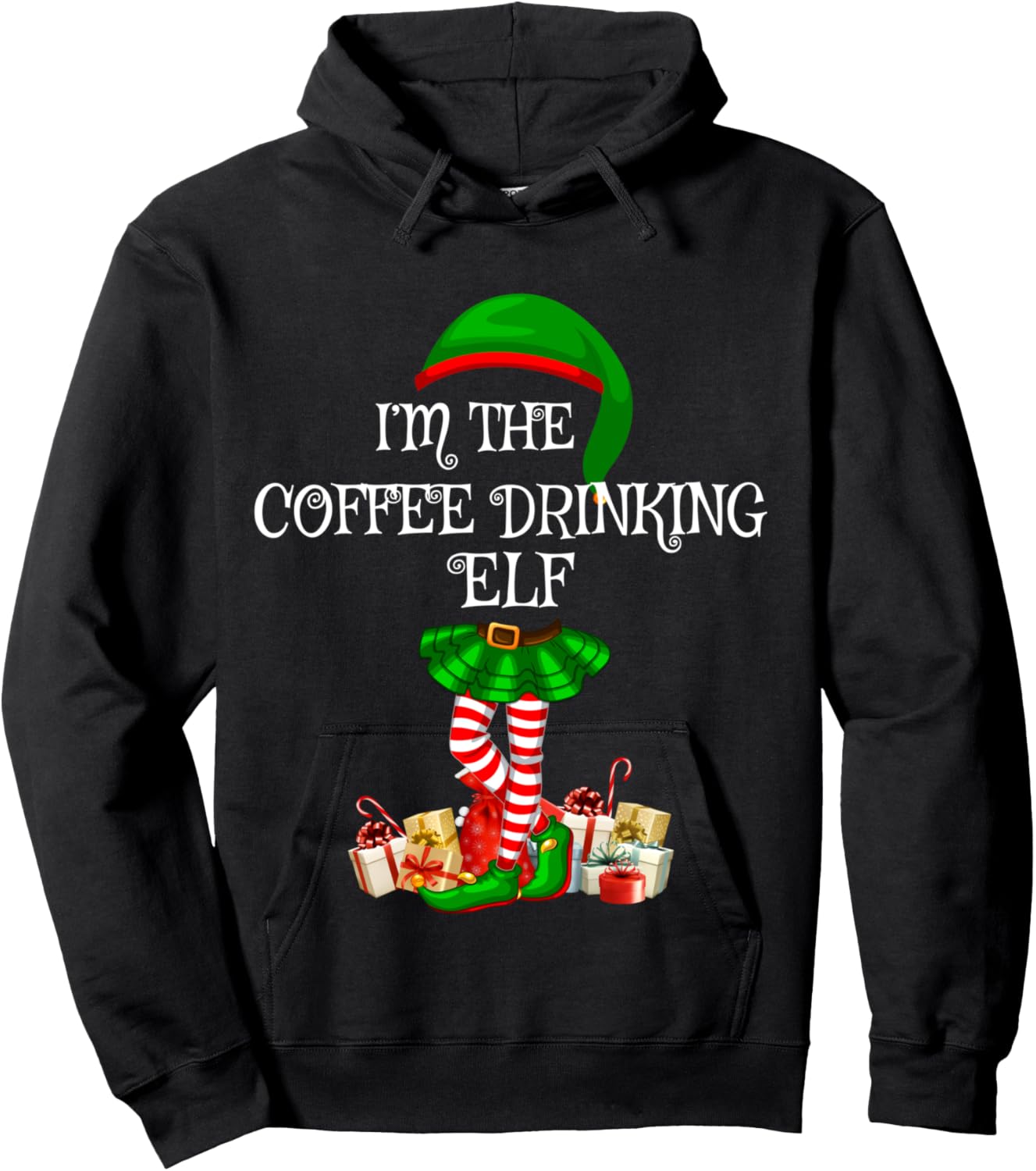 Matching Family Group I'm The Coffee Drinking Elf Christmas Hoodie - Hoodie | Black