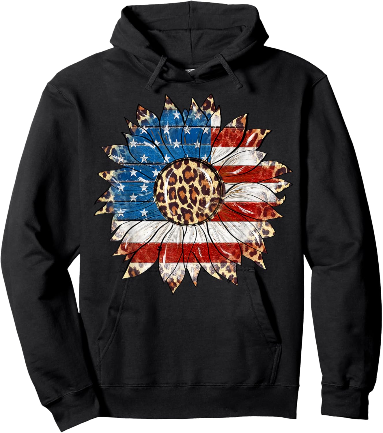 American Flag Sunflower Leopard 4th of July Patriotic Hoodie - Hoodie | Black