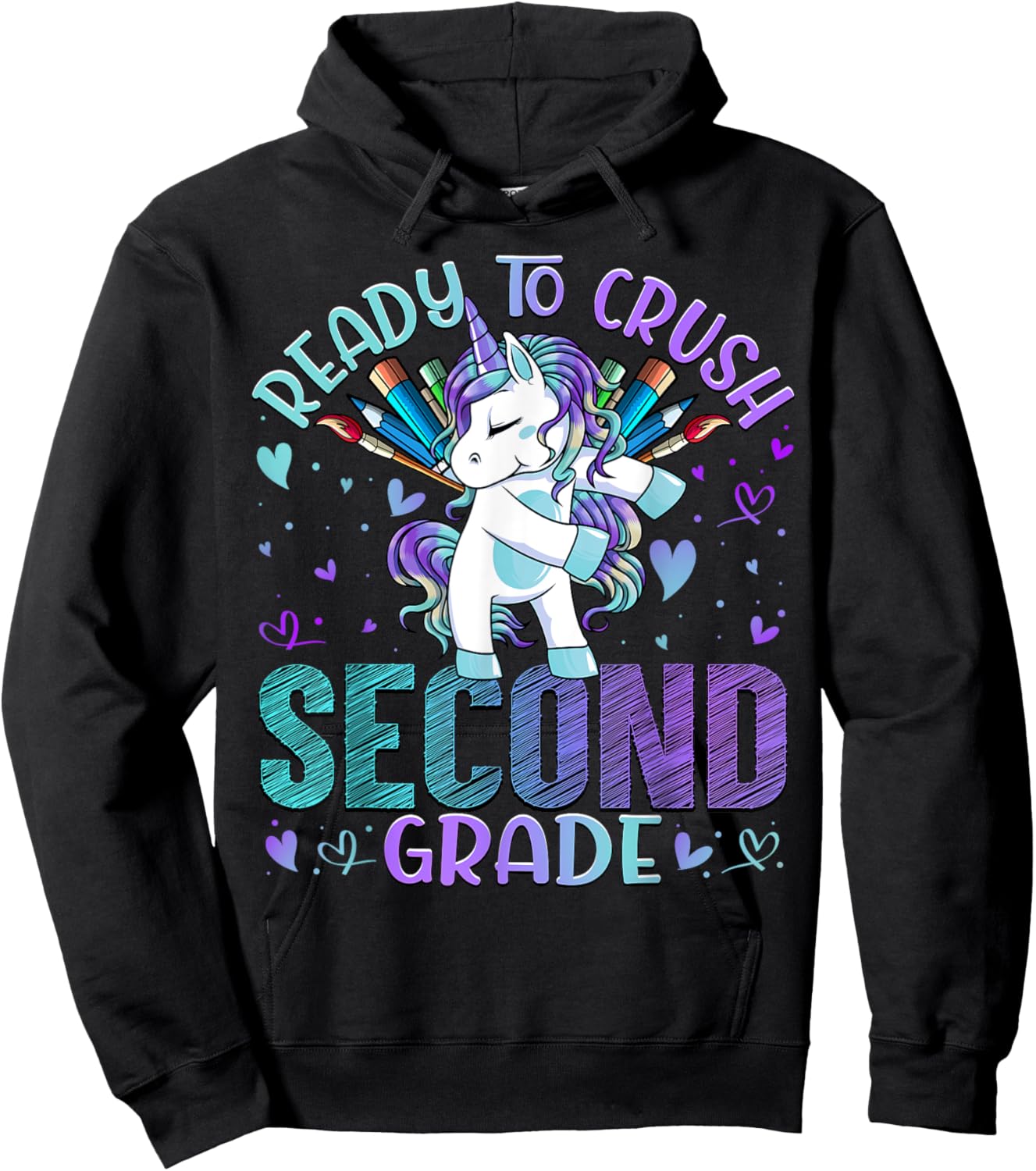 Ready to Crush Second 2nd Grade Back To School Unicorn Kids Hoodie - Hoodie | Black