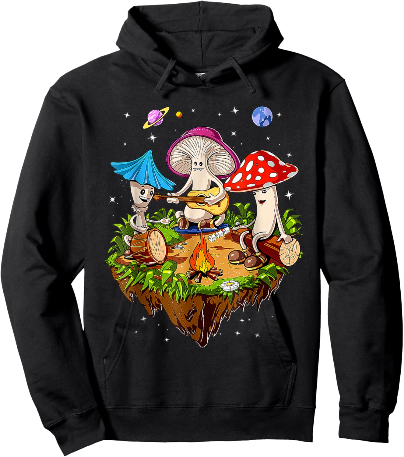 Funny Mushroom Hippie Camping Family Nighttime Campfire Fun Hoodie - Hoodie | Black