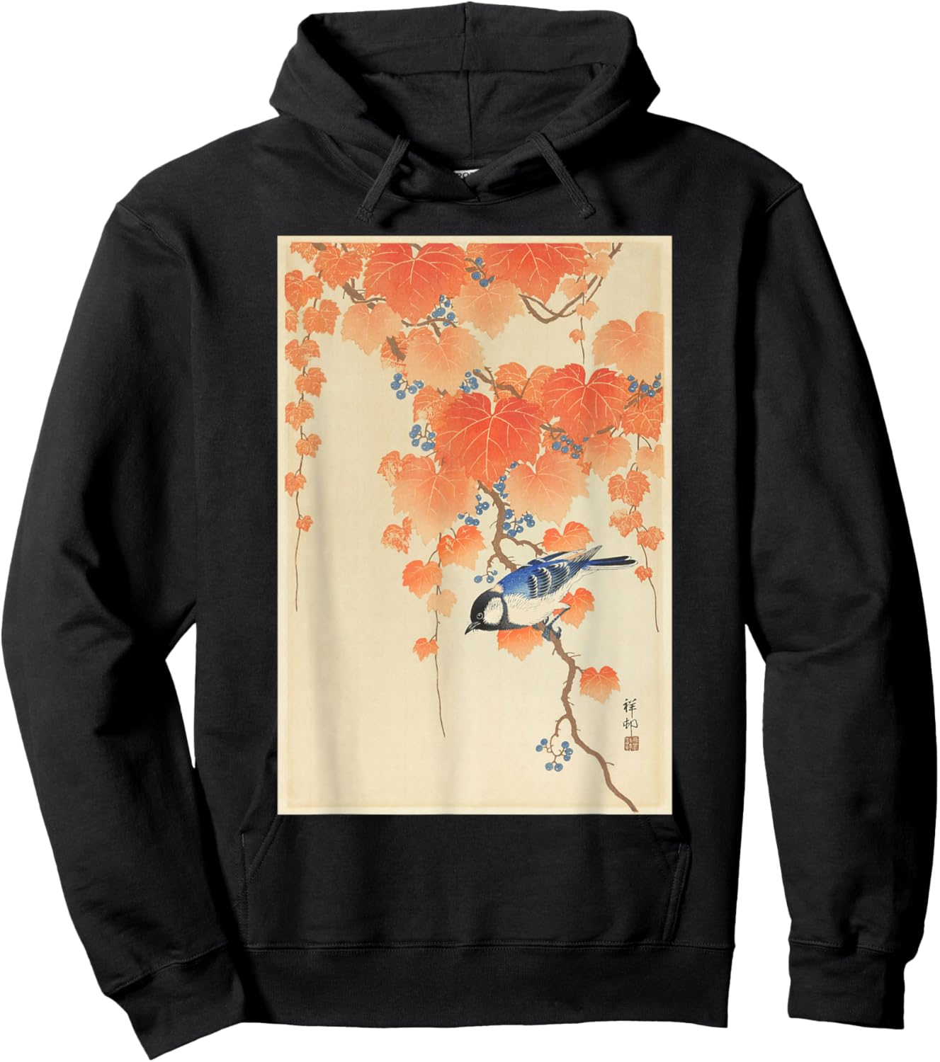 Vintage Japanese Art Naturalist Blue Song Bird Painting Hoodie - Hoodie | Black