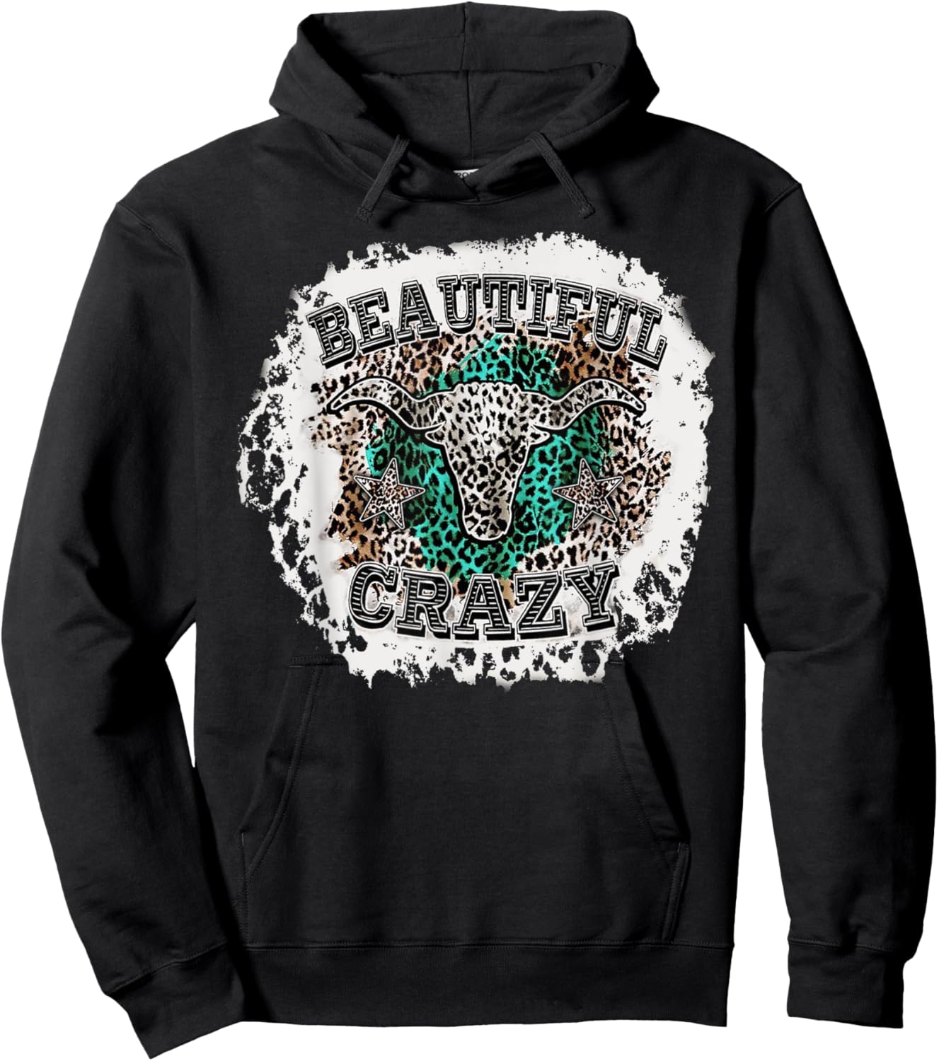 Beautiful Bull Skull Crazy Cow Skull Leopard Hoodie - Hoodie | Black