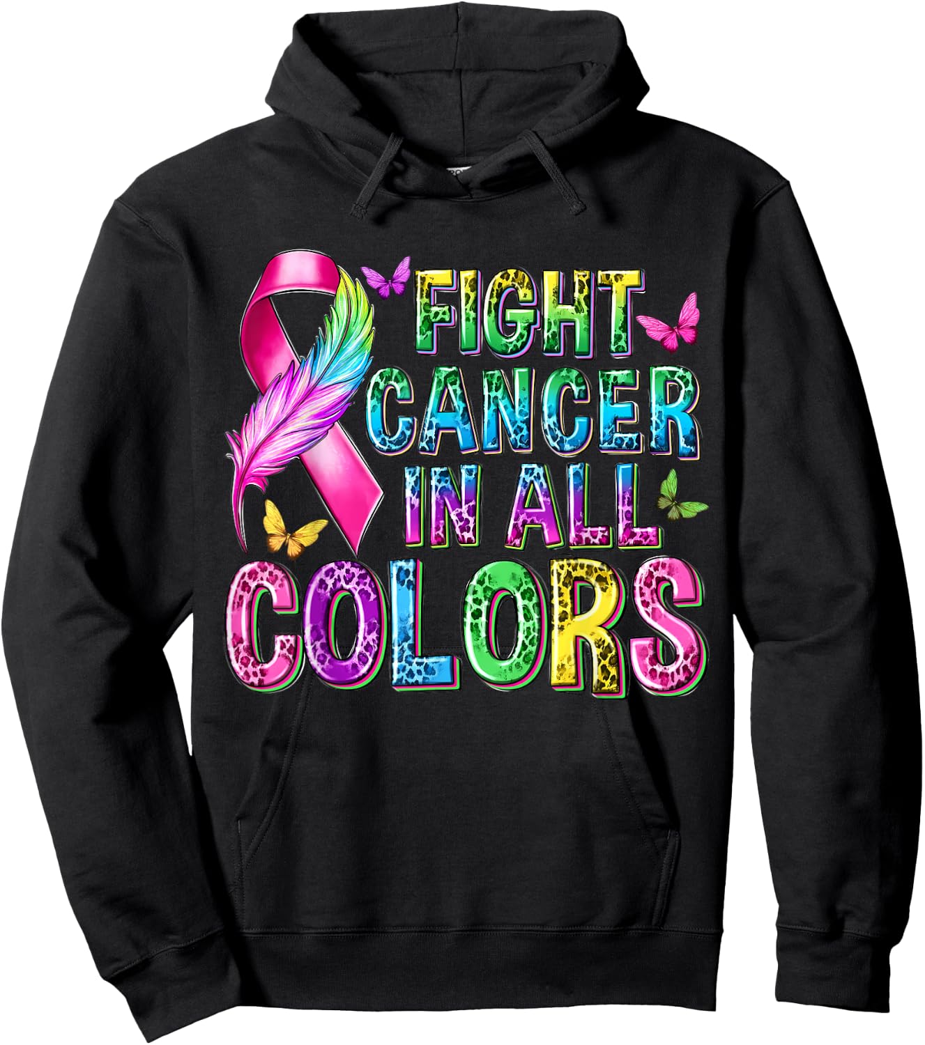 Fight Cancer In All Color Cancer Awareness Ribbons Butterfly Hoodie - Hoodie | Black