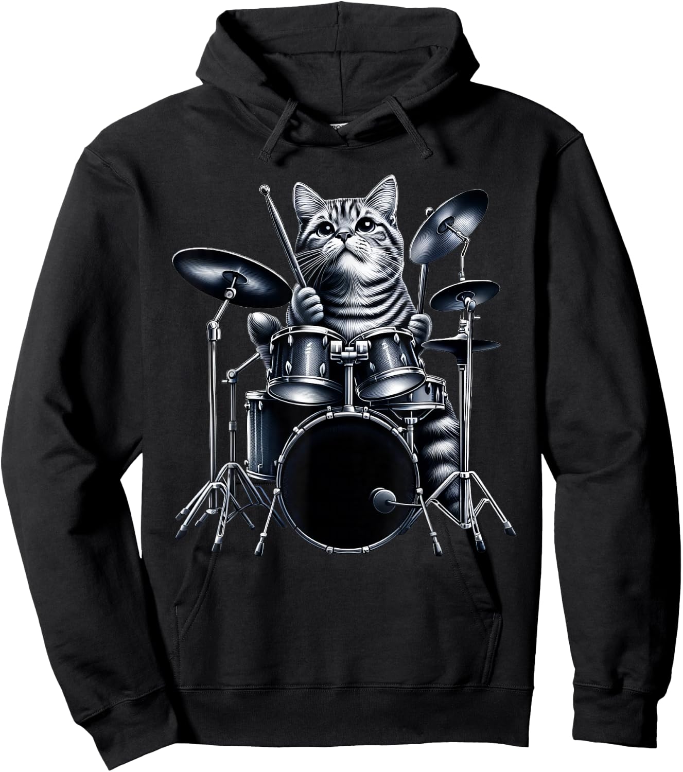 Cute Cat Playing Drums Cats Drummer Music Men Women Girls Kids Hoodie - Hoodie | Black