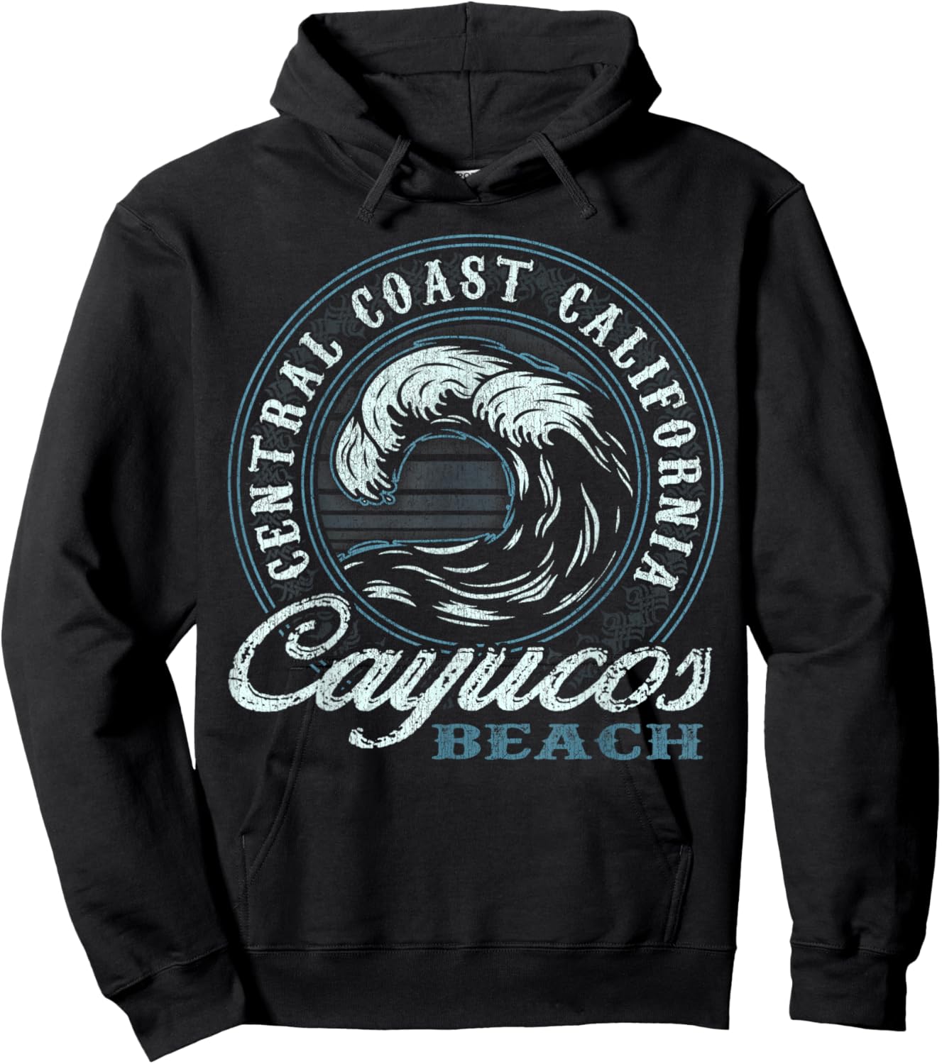 Cayucos Retro Wave Circle - Beach Gift Hoodie - Hoodie | Black